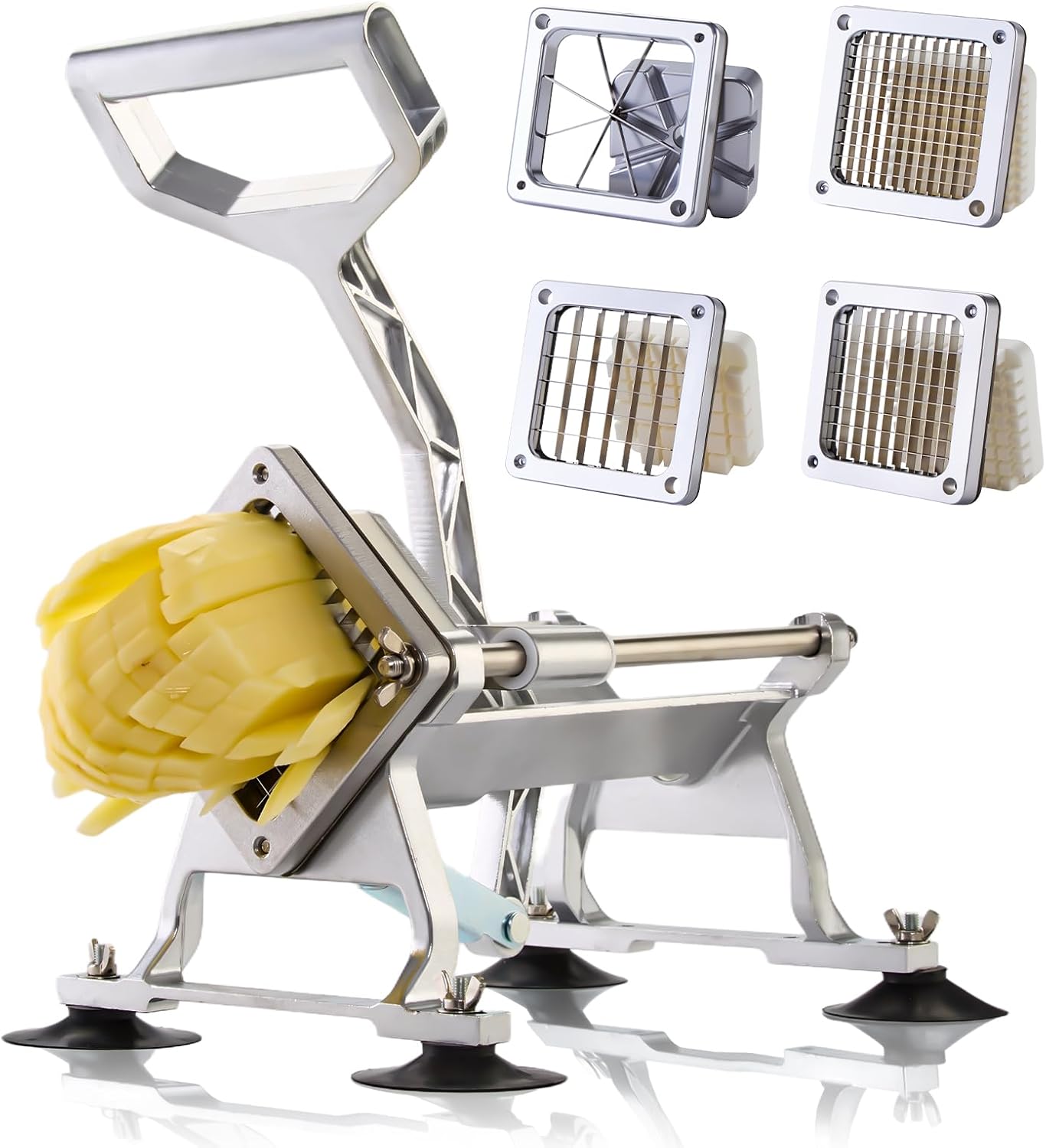 Commercial French Fry Cutter Stainless Steel Potato Cutter with 1/2,1/3,3/8 Inch Blade and 8-wedge balde, Heavy Duty Potato Slicer Manual Potato Chopper Set for Sweet Potato, Carrot, Cucumbers