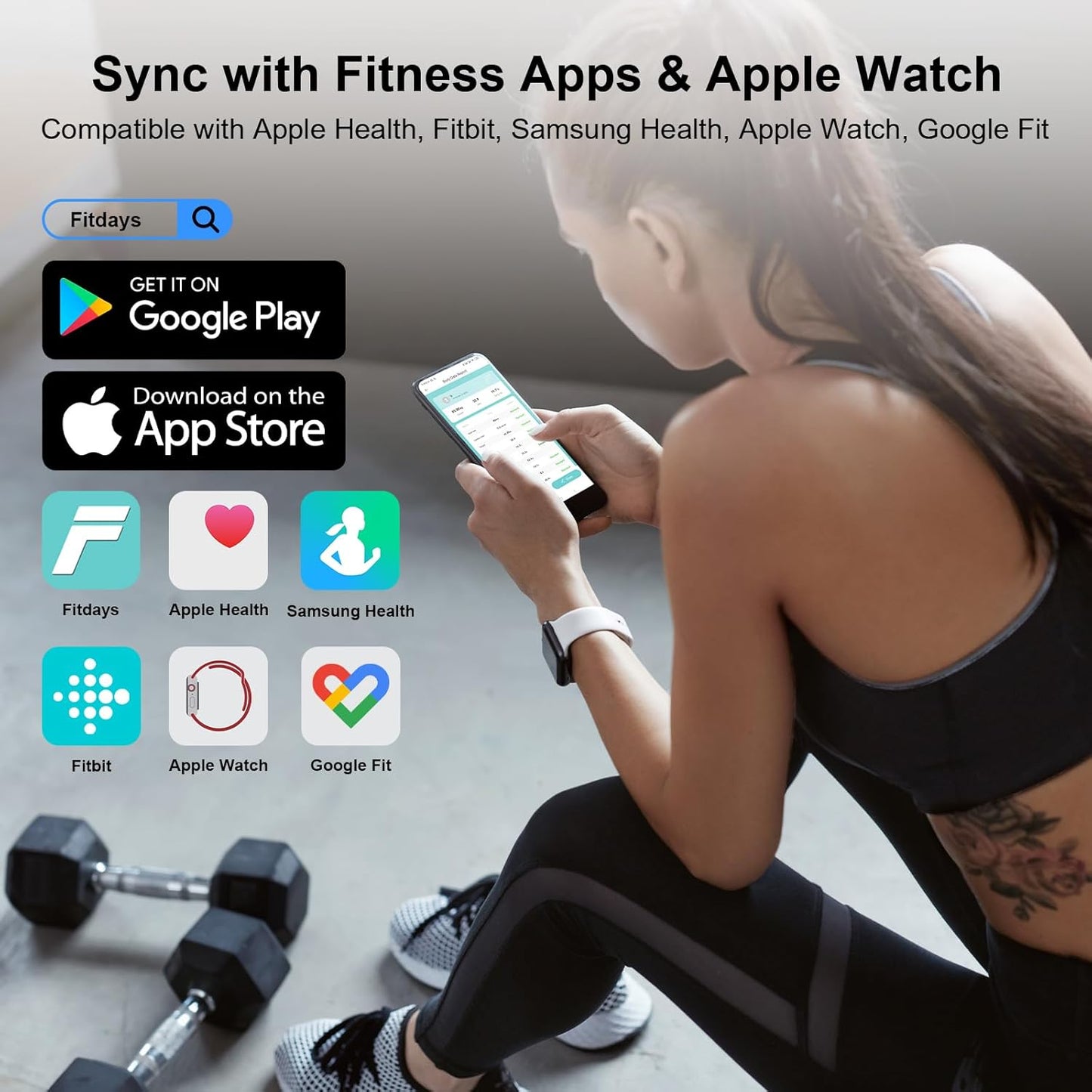 Digital Bluetooth Body Fat Scale – Ultra‑Precise Smart Bathroom Weight Scale with 15 Body Composition Metrics, Large Backlit Display, App Sync (Fitdays, Apple Health, Google Fit) & Multi‑User Profiles