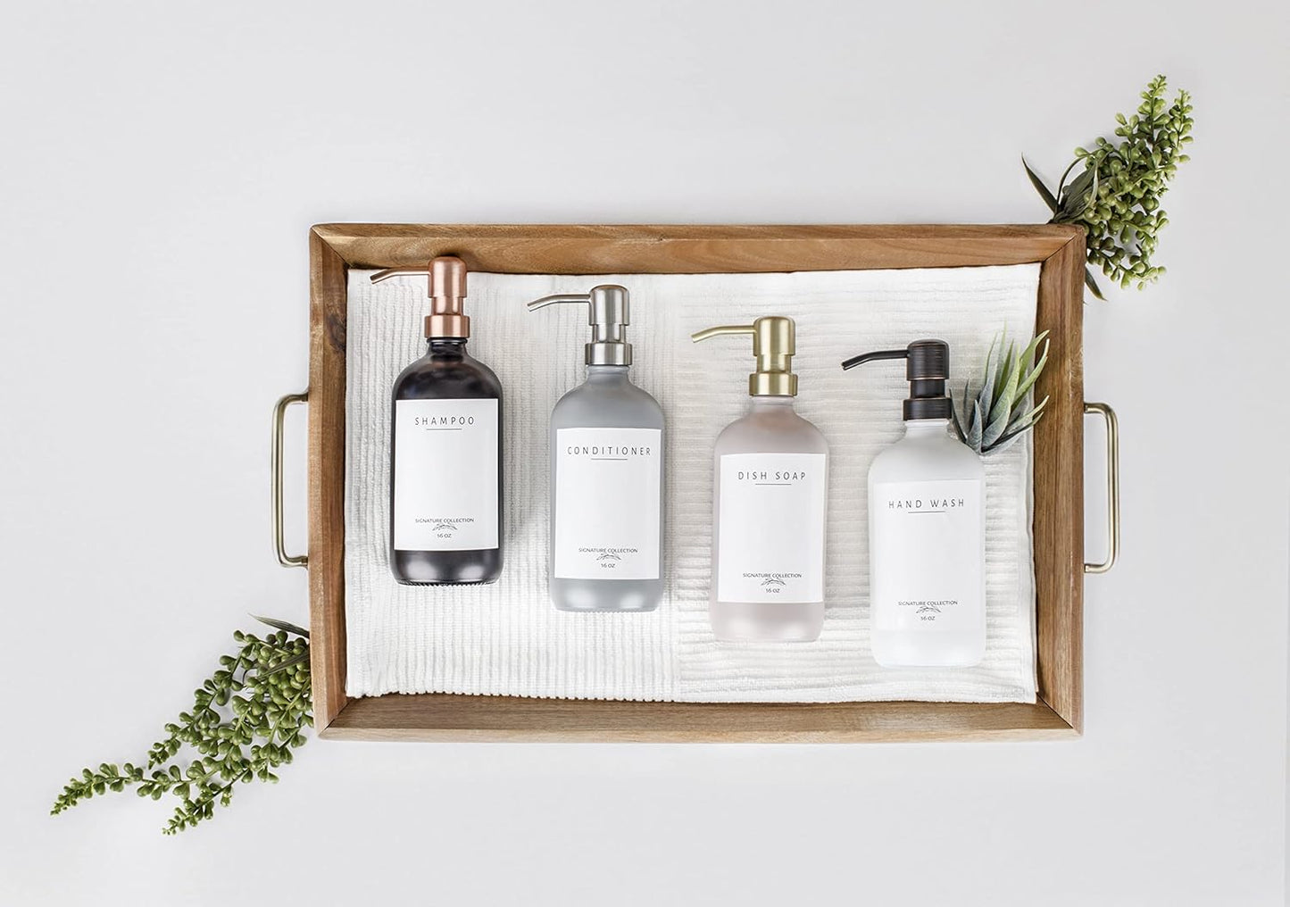 Emerson Soap Dispenser, Dish Soap Dispenser for Kitchen - Soap Dispenser Bathroom Set, Hand Soap Dispenser, Kitchen Soap Dispenser Set, Glass Soap Dispenser with Pump and Labels, 16 Oz, 2 Pack