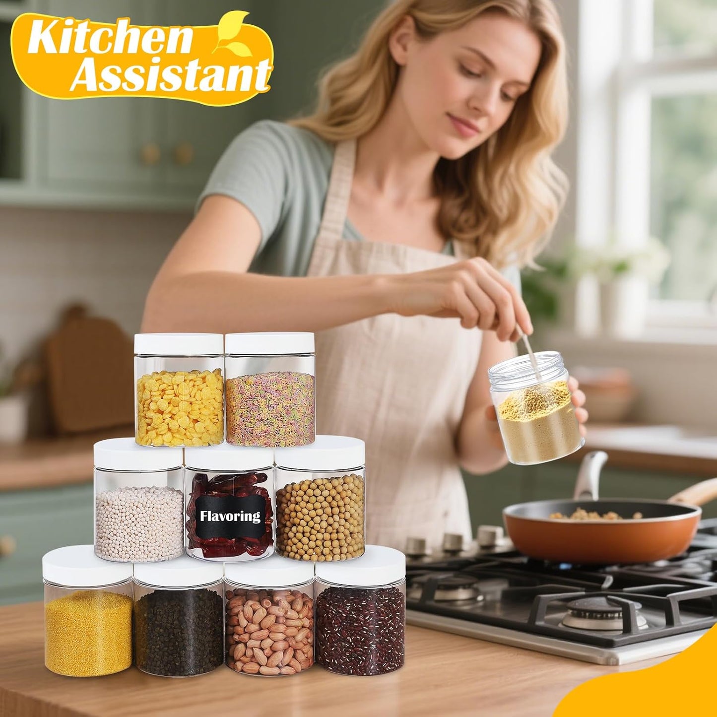 36 PCS 16 OZ Plastic Jars with Screw On Lids, Labels Refillable Empty Round Slime Containers for Storing Dry Food, Honey Jam, Cream, Butter, Lotion, White