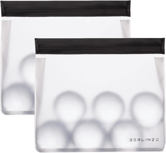 BERLINZO Reusable Ice Storage Bag - Freezer Safe Leak Proof Silicone and Plastic-Free Lunch Bag for Ice and Food Storage - BPA-Free - 2 Pack