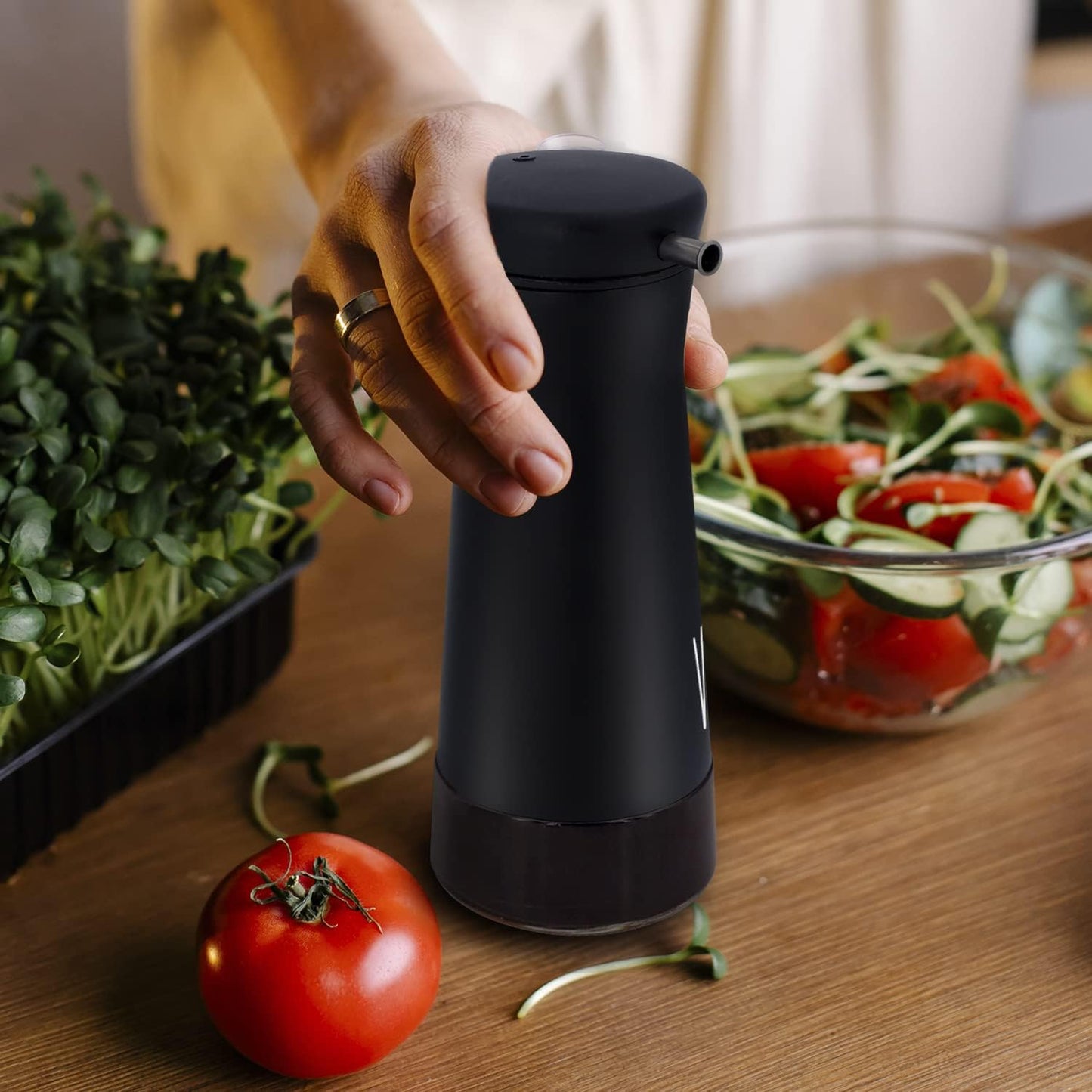 Aelga Black and White Oil And Vinegar Dispenser Set - 2 Pack Glass Oil Dispenser Bottle for Kitchen with No-Drip - Cute Farmhouse Kitchen Decor and Accessories for Home Restaurants