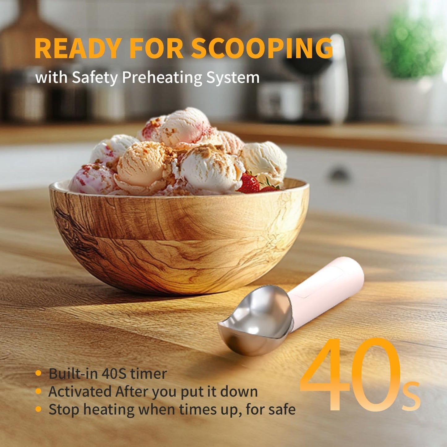 Heated Ice Cream Scoop, Rechargeable Electric Scooper for Hard IceCream, Self Warming Spoon Max to 158℉, Rust-Proof, anti freeze handle, Easy to Clean