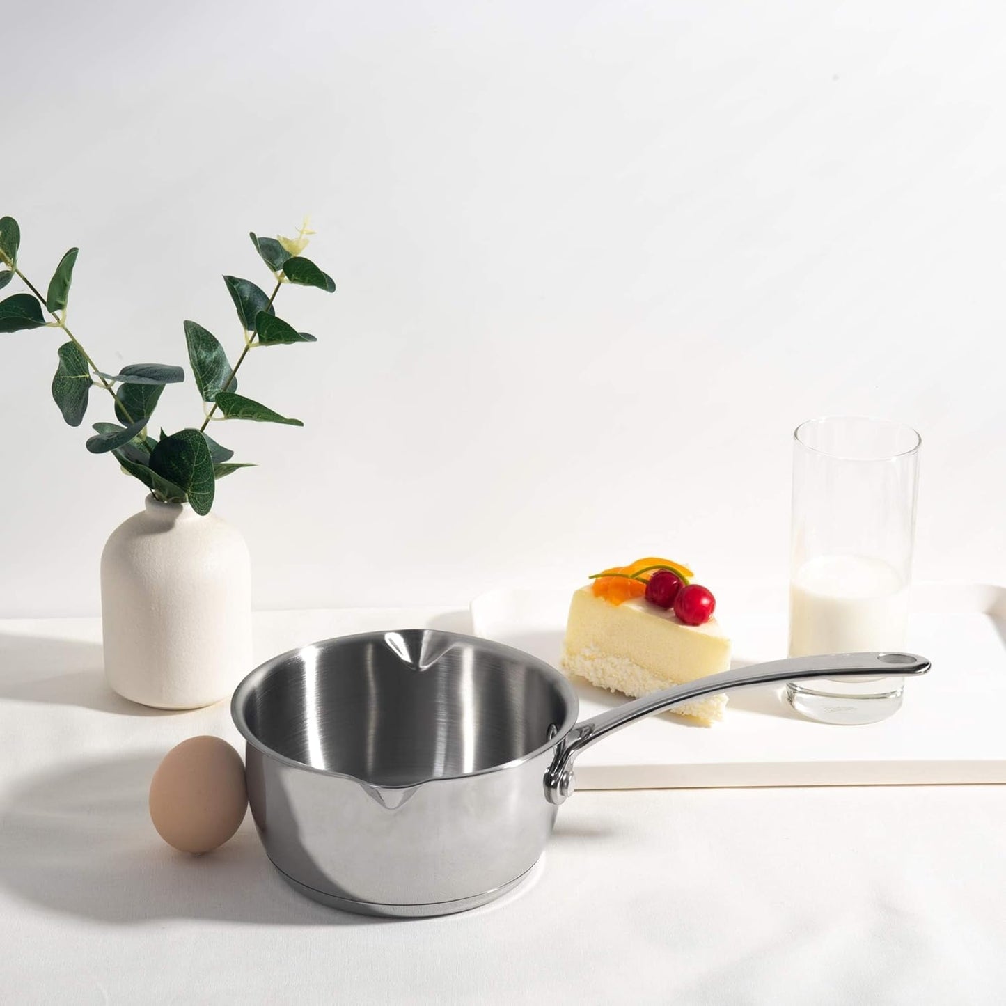 IMEEA Butter Melting Pot Butter Warmer 18/10 Tri-Ply Stainless Steel Saucepan with Dual Pour Spouts, 0.5-Quart, Silver