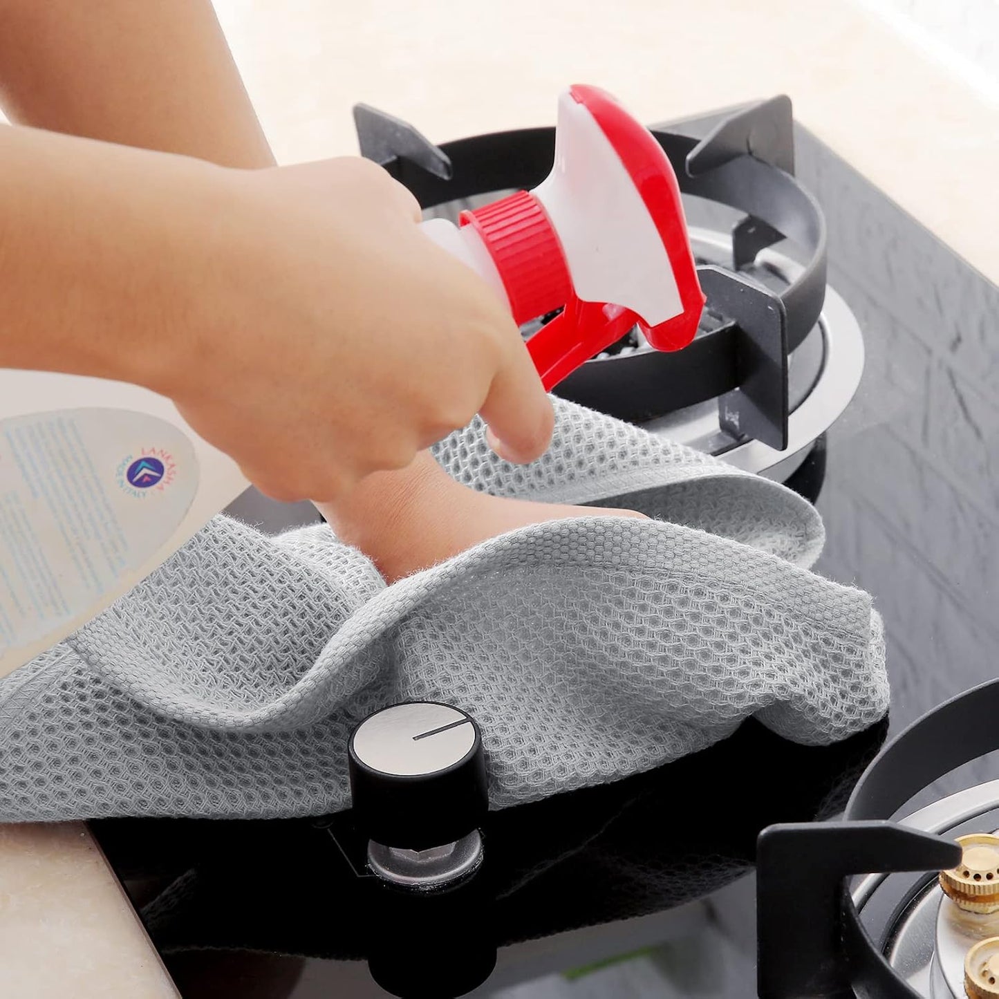 Homaxy 100% Cotton Waffle Weave Kitchen Dish Towels, Ultra Soft Absorbent Quick Drying Cleaning Towel, 13 x 28 Inches, 4-Pack, Light Gray