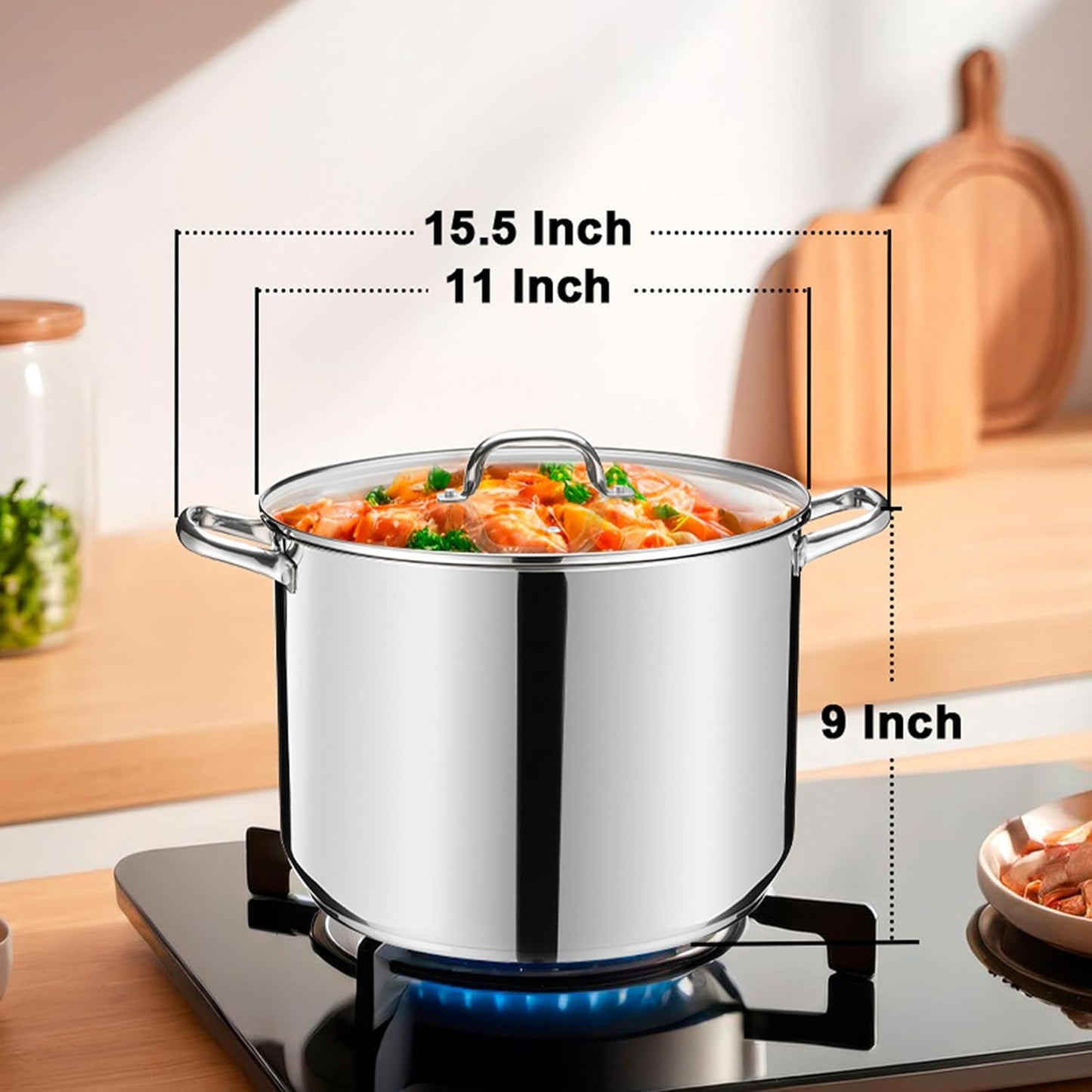 14 QT Stainless Steel Large Stock Pot, LIANYU Heavy Stockpot with Glass Lid, Deep Soup Canning Pot for Stewing Simmering, Tri-ply Base for Induction, Halogen Cooktops, Dishwasher Safe