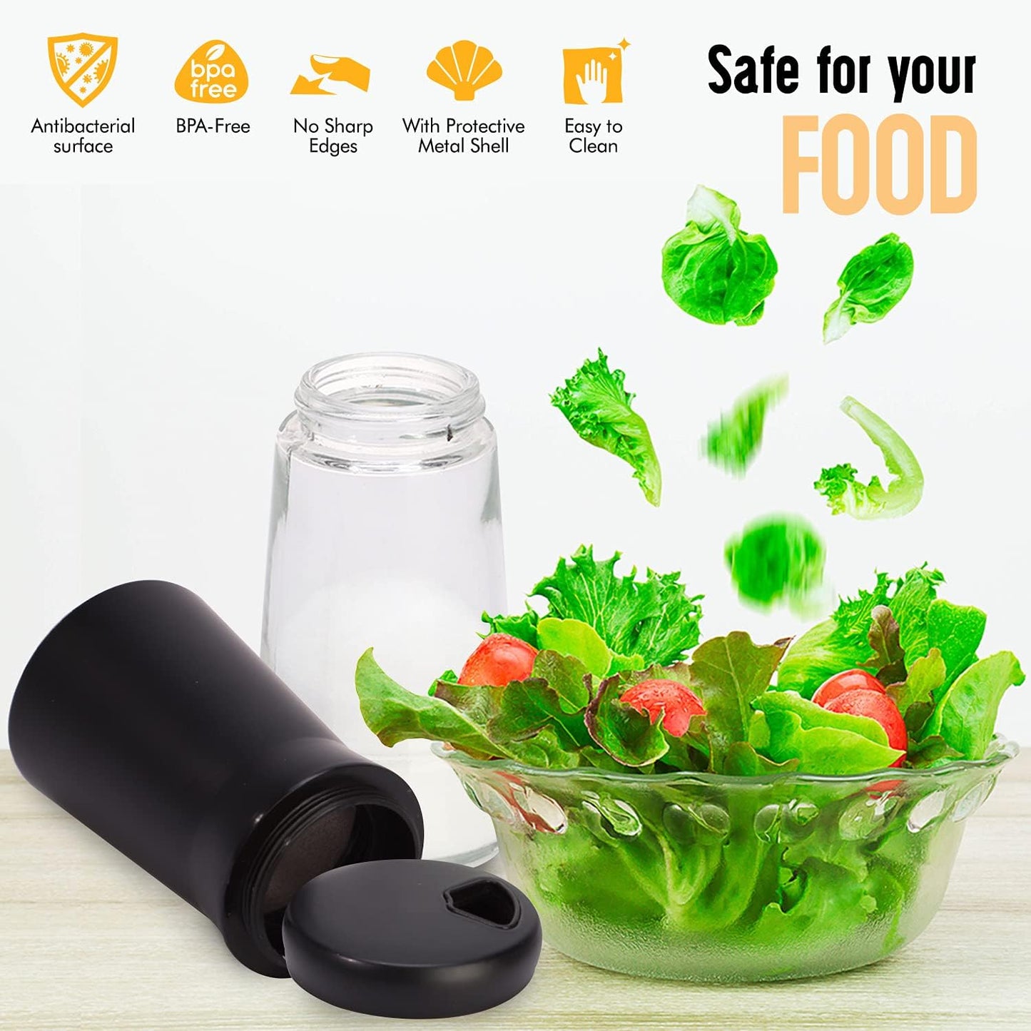 The Original Salt and Pepper Shakers set - Black -Spice Dispenser with Adjustable Pour Holes - Stainless Steel & Glass - Set of 2 Bottles