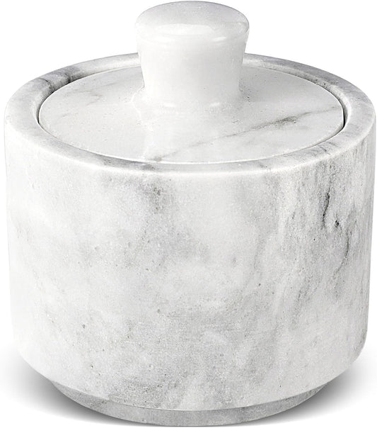 Flexzion Multi-Purpose Marble Container with Lid - Salt, Pepper, Paprika and Powdered Herbs, Marble Box for Jewelry, Watches and Accessories (White)