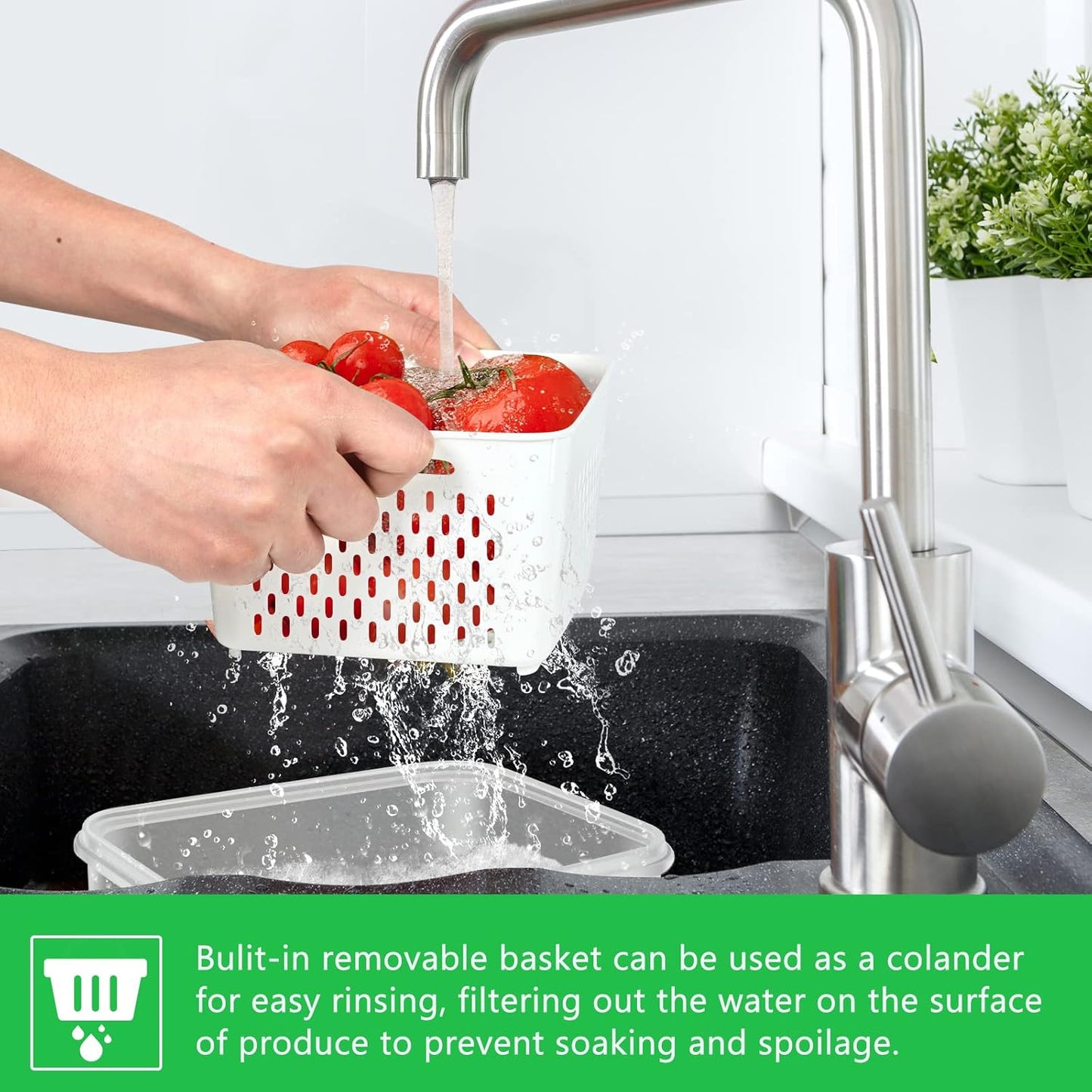 6 Pack Fruit Storage Containers for Fridge, Produce Saver Vegetable Container with Drain Colanders - Refrigerator Organizer for Lettuce Keepers Berry Container