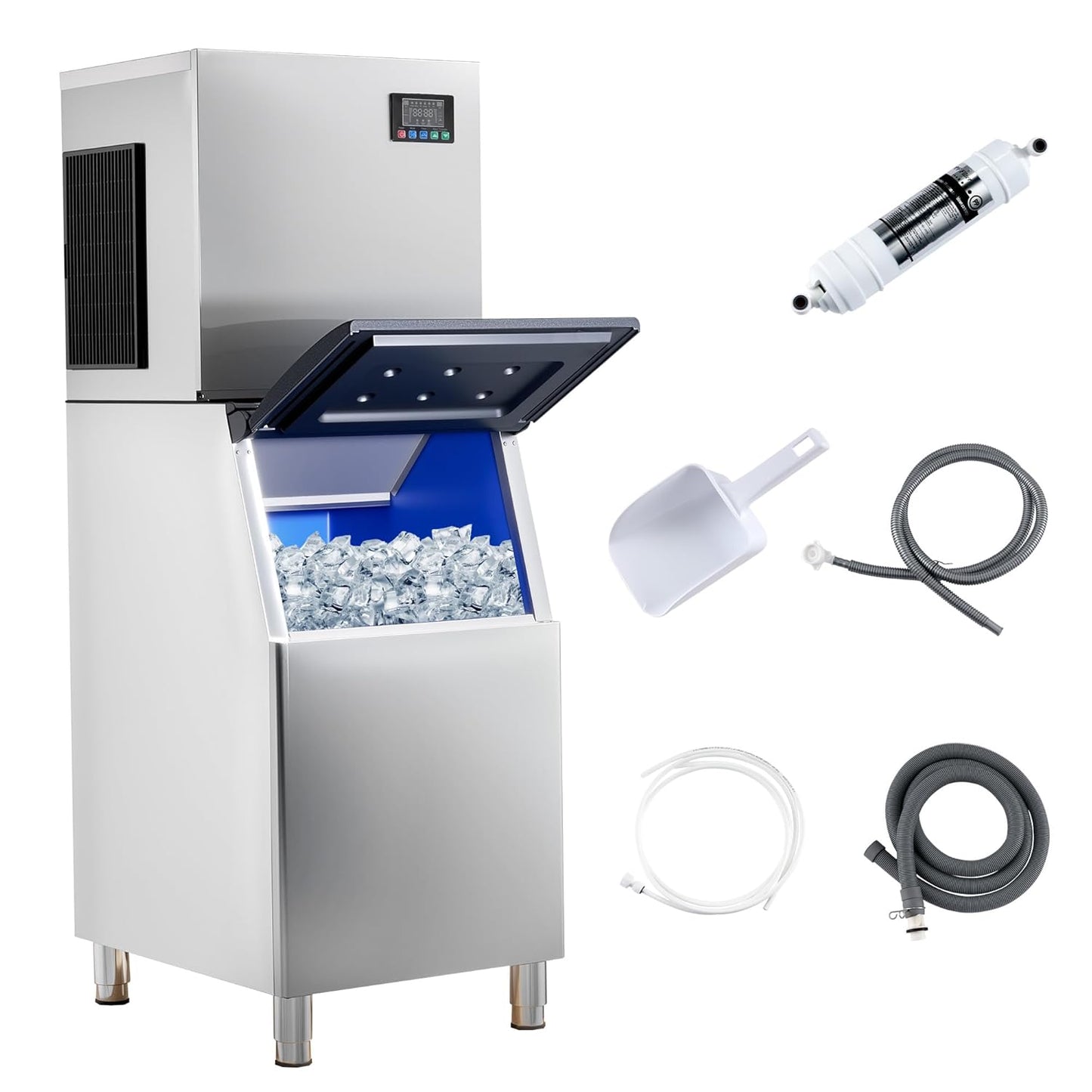 Albott Commercial Ice Maker, 600lbs/24H Stainless Steel ice Machine Countertop with 284lbs Storage Capacity, Self Cleaning for Home/Bar/Restaurant