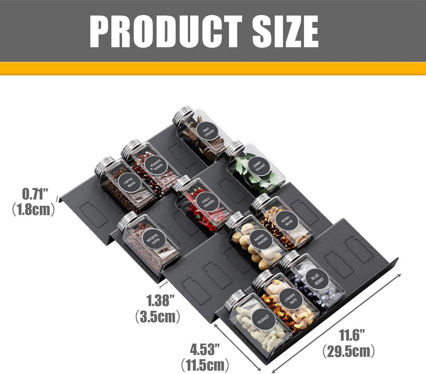 Famhap Spice Drawer Organizer, 4 Tier Expandable from 11.6" to 23.2" Seasoning Rack Tray Insert for Kitchen Drawers, Spice Rack Tray for Drawer/Countertop