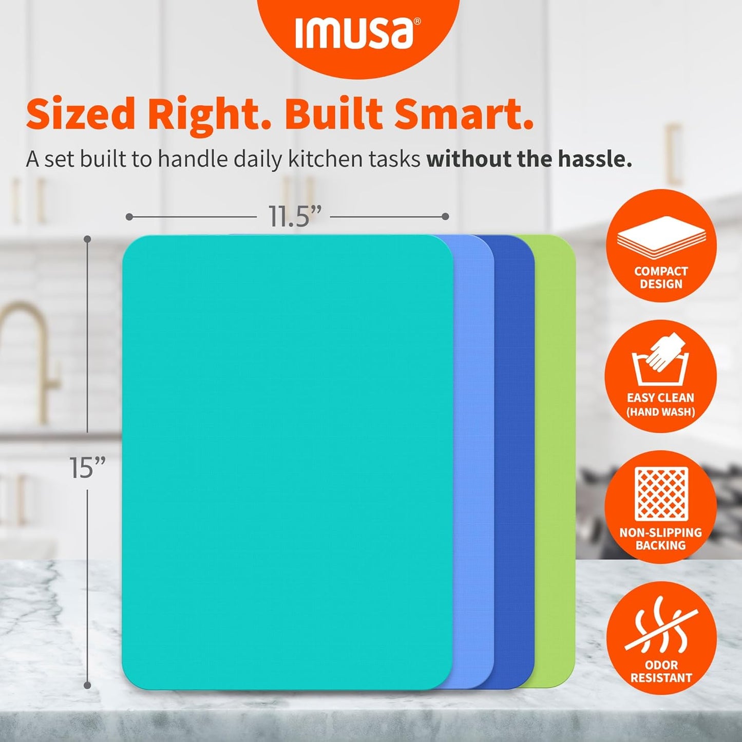 IMUSA Flexible Cutting Mats - 4 Pack – 11.5" x 15" Thin Plastic Cutting Boards for Kitchen, Color Coded, Non-Slip Backing, Odor Resistant Cutting Mat Set, Easy to Clean, Food Prep Boards