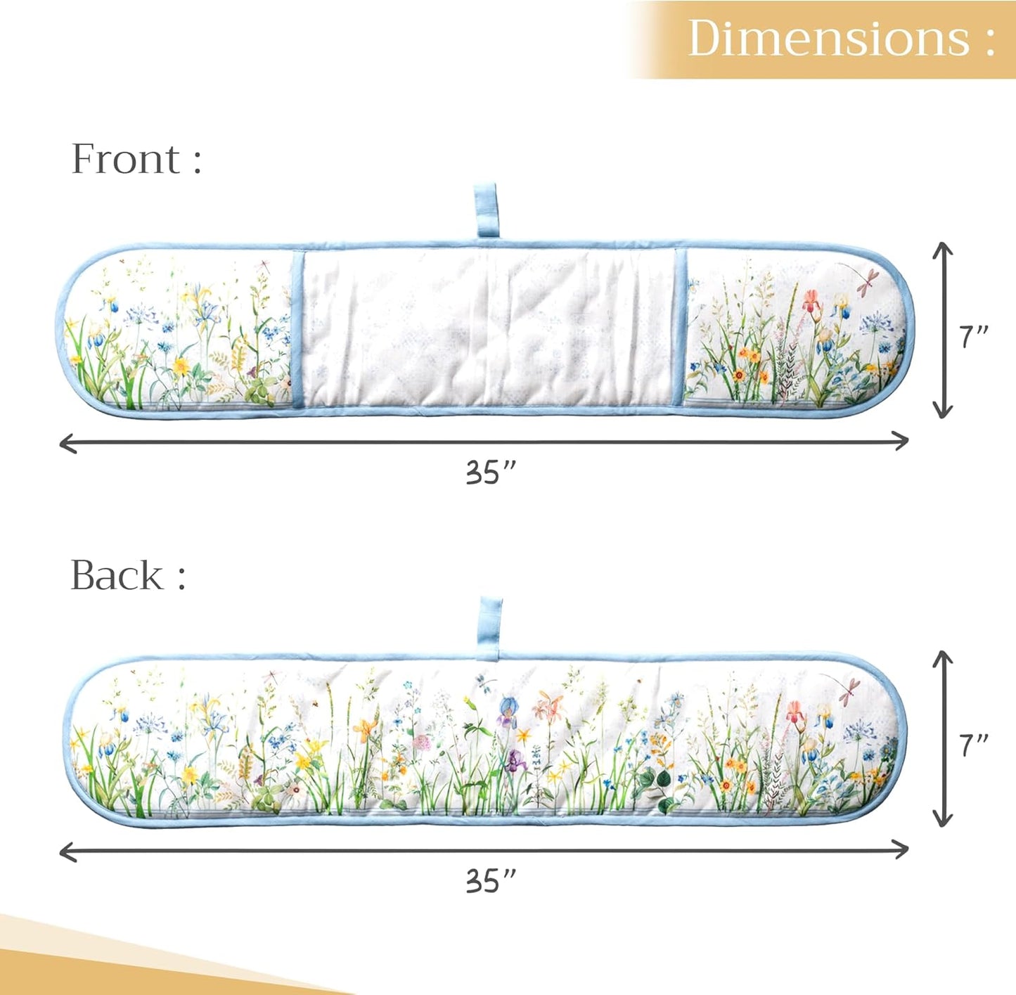 Maison d' Hermine Double Oven Mitts 100% Cotton 7"x35" Double Oven Mitt Heat Resistant BBQ Cooking Gloves with Loop, Baking, Grilling, Home, Kitchen, Handling Hot Pans Spring Summer (Fleurs De Mai)