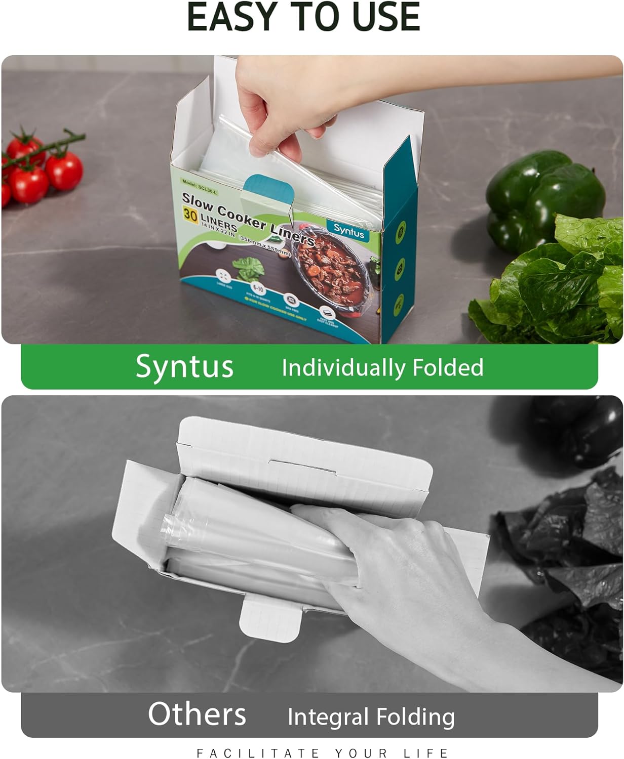 Syntus Slow Cooker Liners, 15 Count Cooking Bags Large Size Disposable Pot Liners Plastic Bags, Fit 3QT to 8QT for Slow Cooker Cooking Trays, 13"x 21", 15 Liners