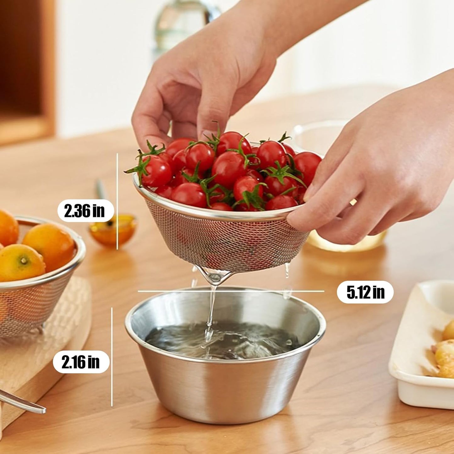 Berry Baskets, Mini Strainer with Bowl, Stainless Steel Can Colander Small Container for Berries, Strawberry, Grape, Cherry, Dishwasher Safe