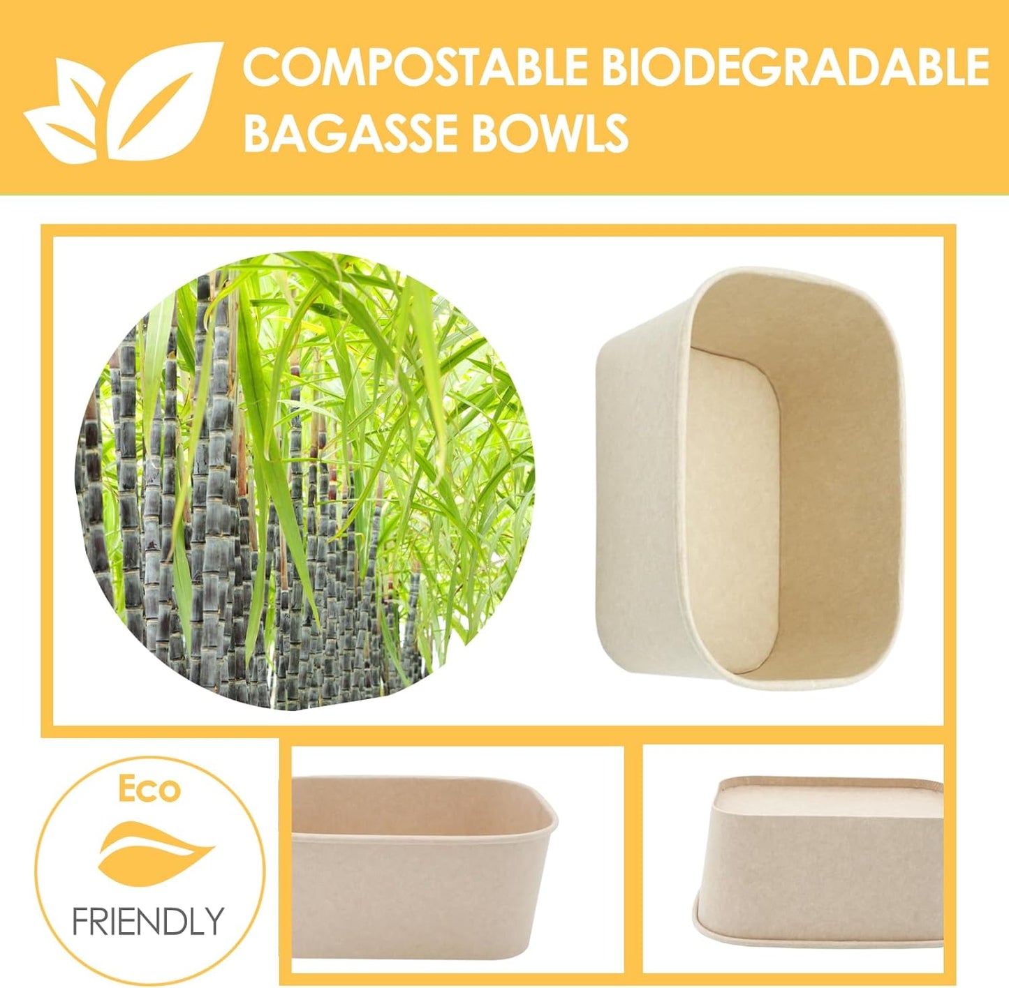 50 Pack 32 OZ Large Paper Bowls with Lids, Heavy Duty Disposable Compostable Container for Party, Disposable Bowls Bulk Soak-Proof and Microwave Safe for Hot/Cold Use