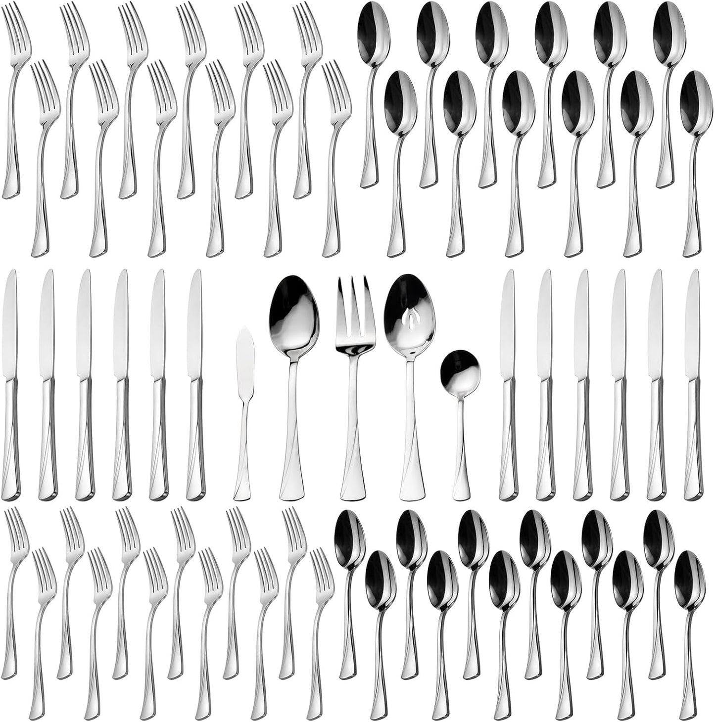 Alata Alice 65-Piece Silverware Set Stainless Steel Flatware Set,Service for 12,Mirror Polished Cutlery Set,Dishwasher Safe