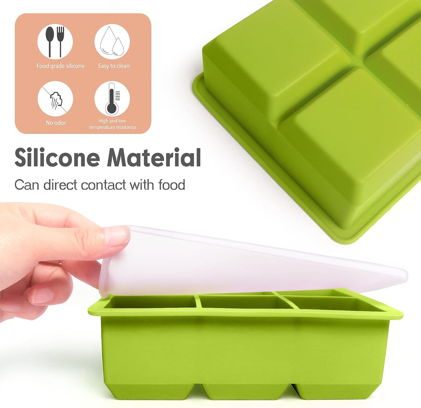 Silicone Ice Cube Trays 3 Pack - Large Size Silicone Ice Cube Molds with Leak Proof Removable Lid Square Ice Cube Tray And BPA Free for Cocktail,Whiskey, Stackable Flexible Ice