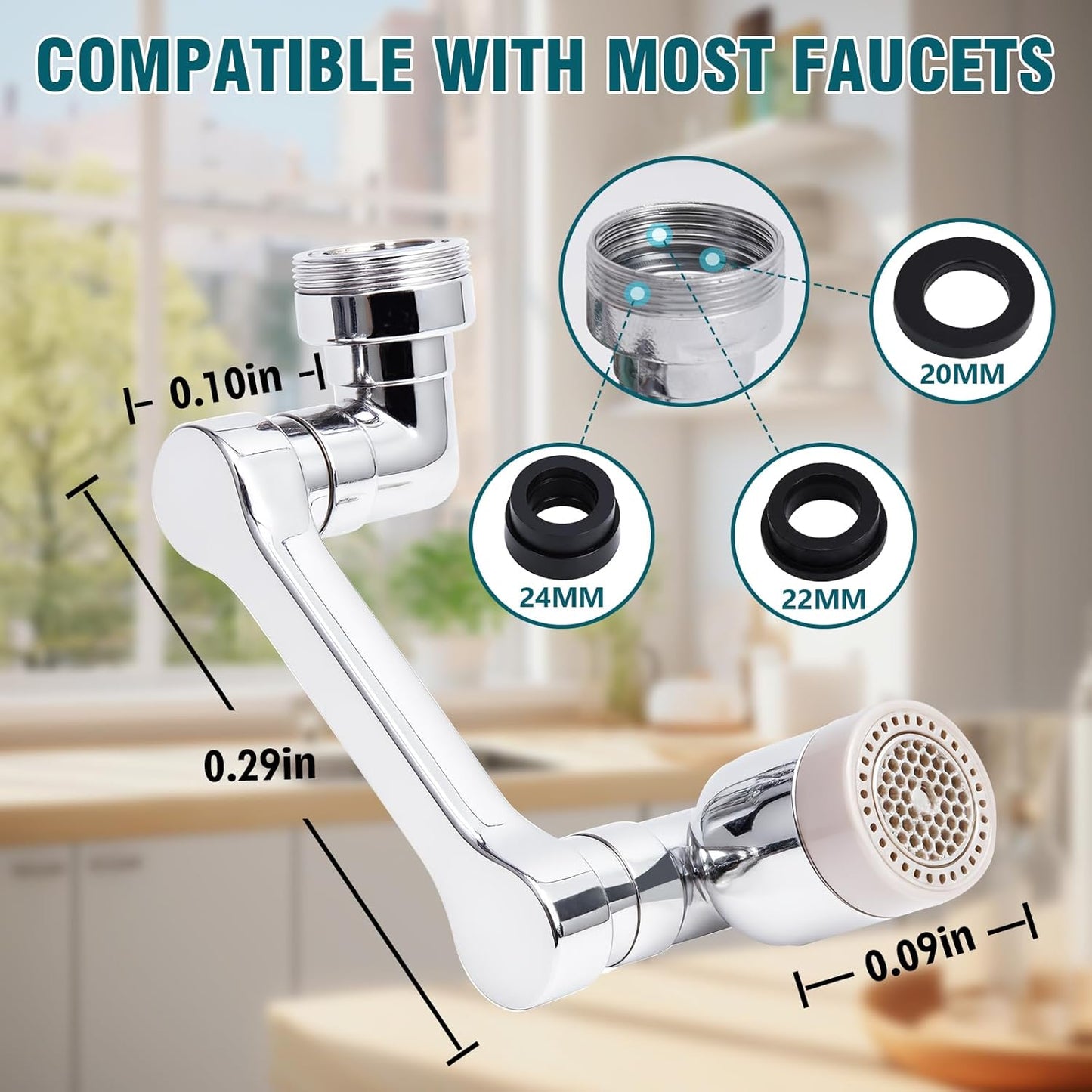 Faucet extender 1080 ° rotation, faucet extender, rotating robotic arm, suitable for bathrooms and kitchens, with 2 water flow modes for washing eyes/hair/face (silvery)