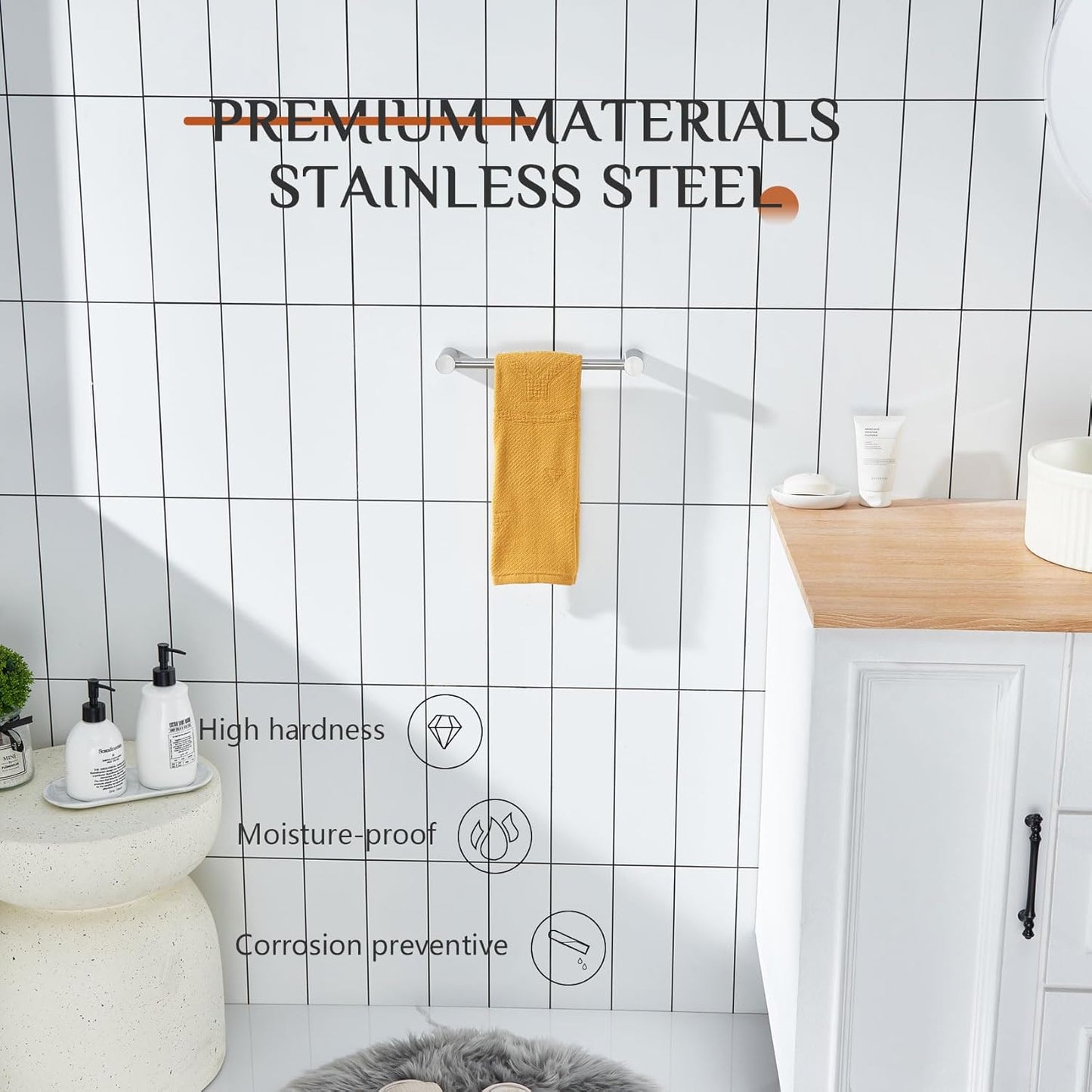 KOKOSIRI Towel Bars Brushed Nickel 16-Inch Single Rod Hand Towel Holder Wall Mounted Hanger for Bathroom Lavatory Hardware Stainless Steel, B4007BR-L16