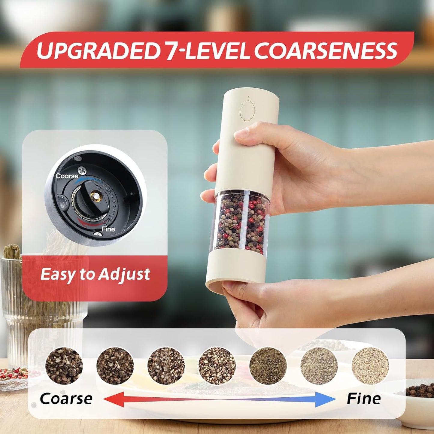 Electric Salt & Pepper Grinder Set (2 Pack) – USB Rechargeable, Adjustable Coarseness, One-Handed Operation with LED Light – Automatic Spice Mill Shaker for Kitchen, Dining, or Camping