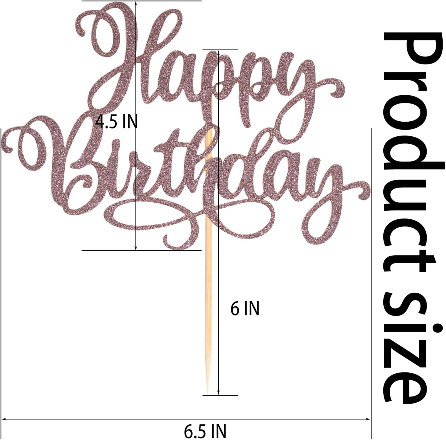 Happy Birthday Cake Toppers 9 Inch Glitter Happy Birthday Cake Pick for Birthday Anniversary Theme Party Cake Decorations Supplies - Brown