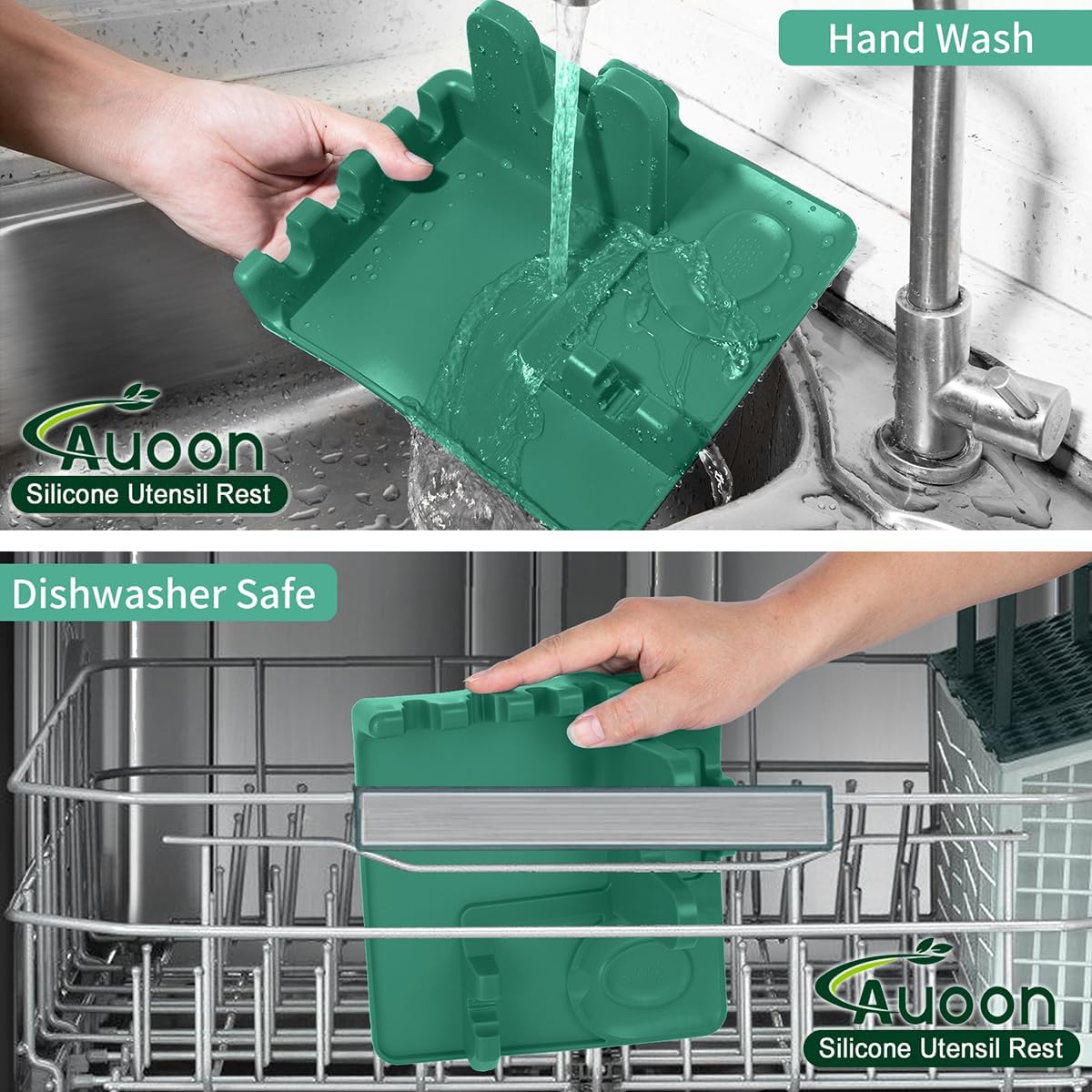 AUOON Spoon Holder for Stove - Silicone Spoon and Lid Rest with Drip Pad Kitchen Utensil Rest for Spoons, Ladles, Spatulas, Tongs & More (Sea Blue, Large)