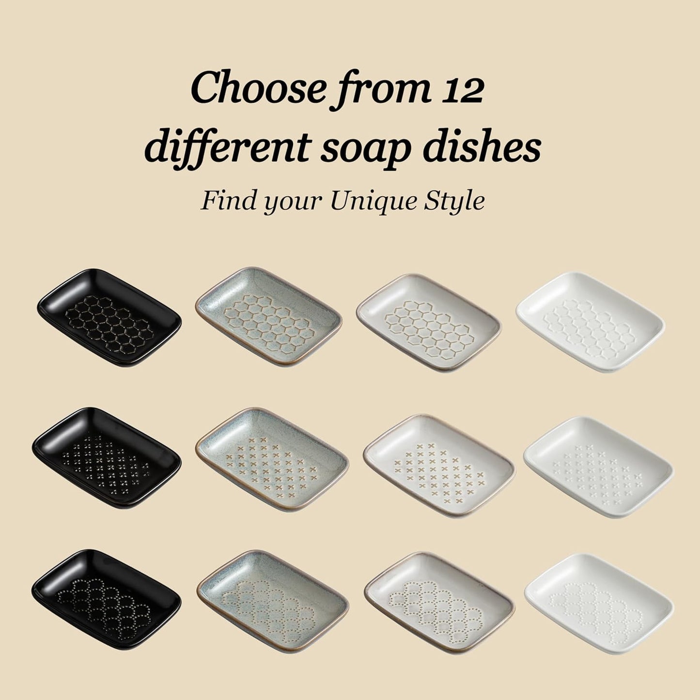 Gomakren Soap Dish for Shower, Ceramic Soap Dishes for Bar Soap Sponge, Halloween Shower Soap Holder Saver Tray for Bathroom Kitchen Sink, Easy to Clean, Black