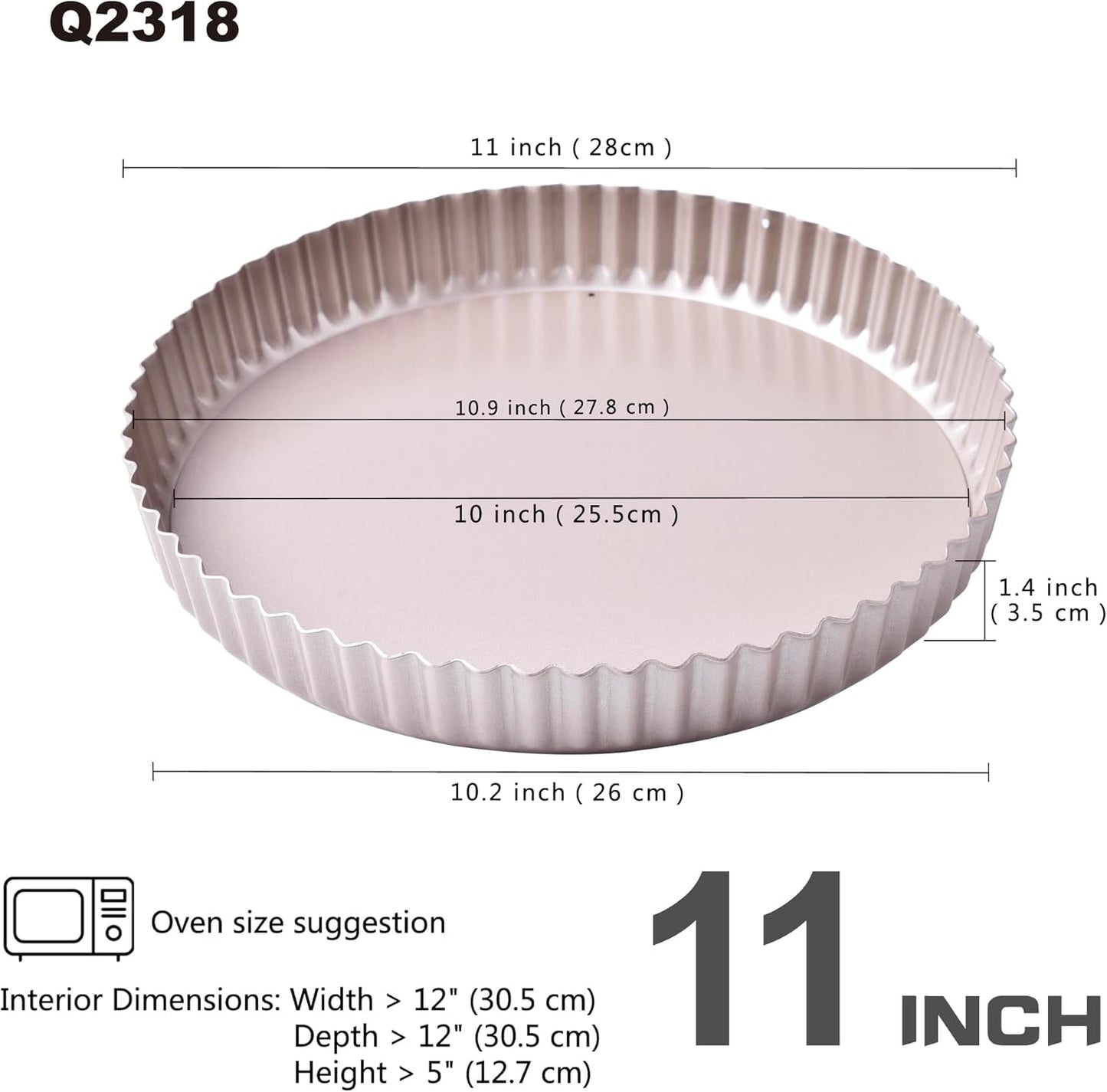 11-Inch Round Tart Pan with Loose Removable Bottom, Non-Stick Carbon Steel Quiche Pan for Oven Baking (Champagne Gold)