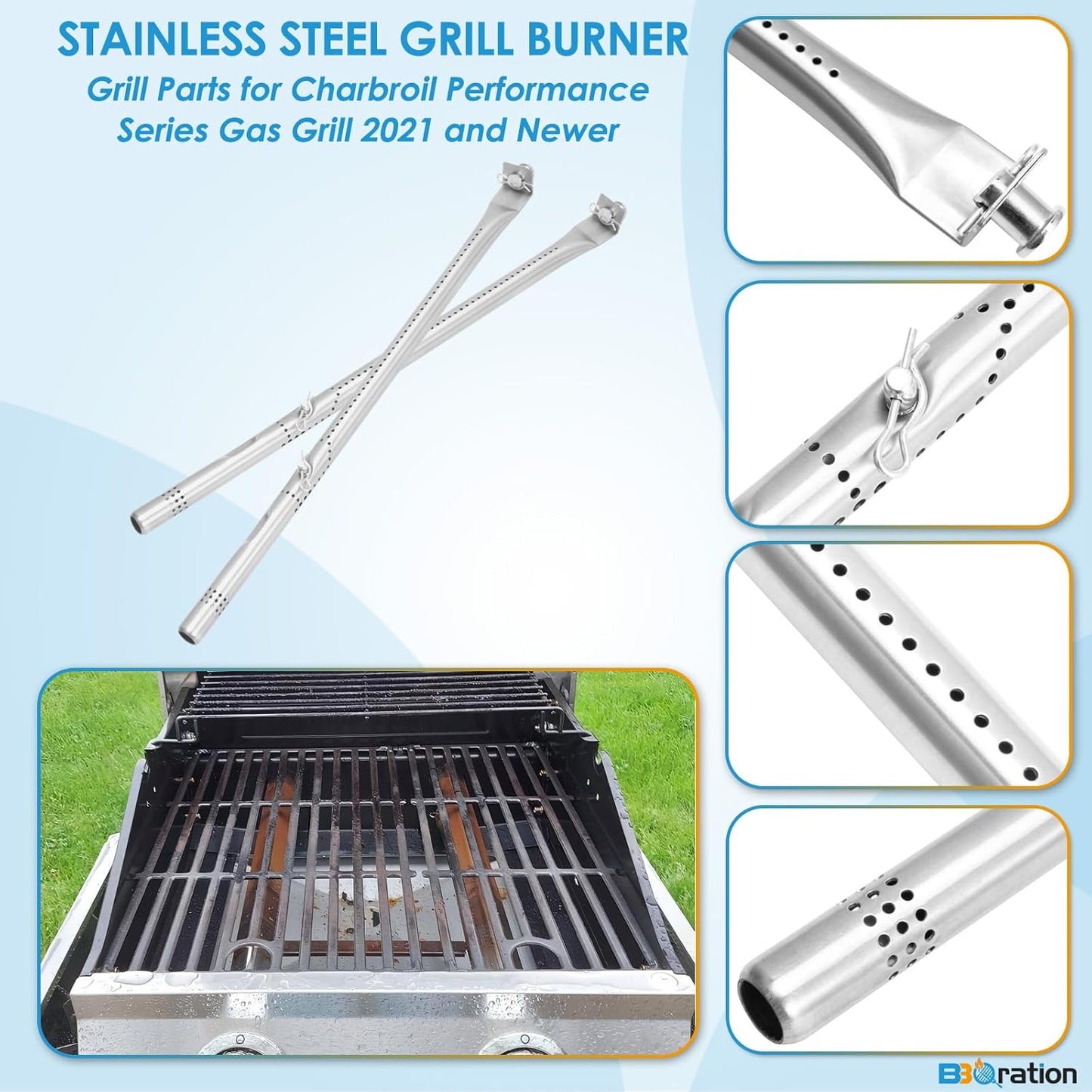 Grill Parts for Charbroil Performance Amplifire 2 Burner 463655621 463655021 463655421 463630021, 17-inch Cooking Grate, Burner and Heat Plate Parts for Charbroil Grill Replacement Parts