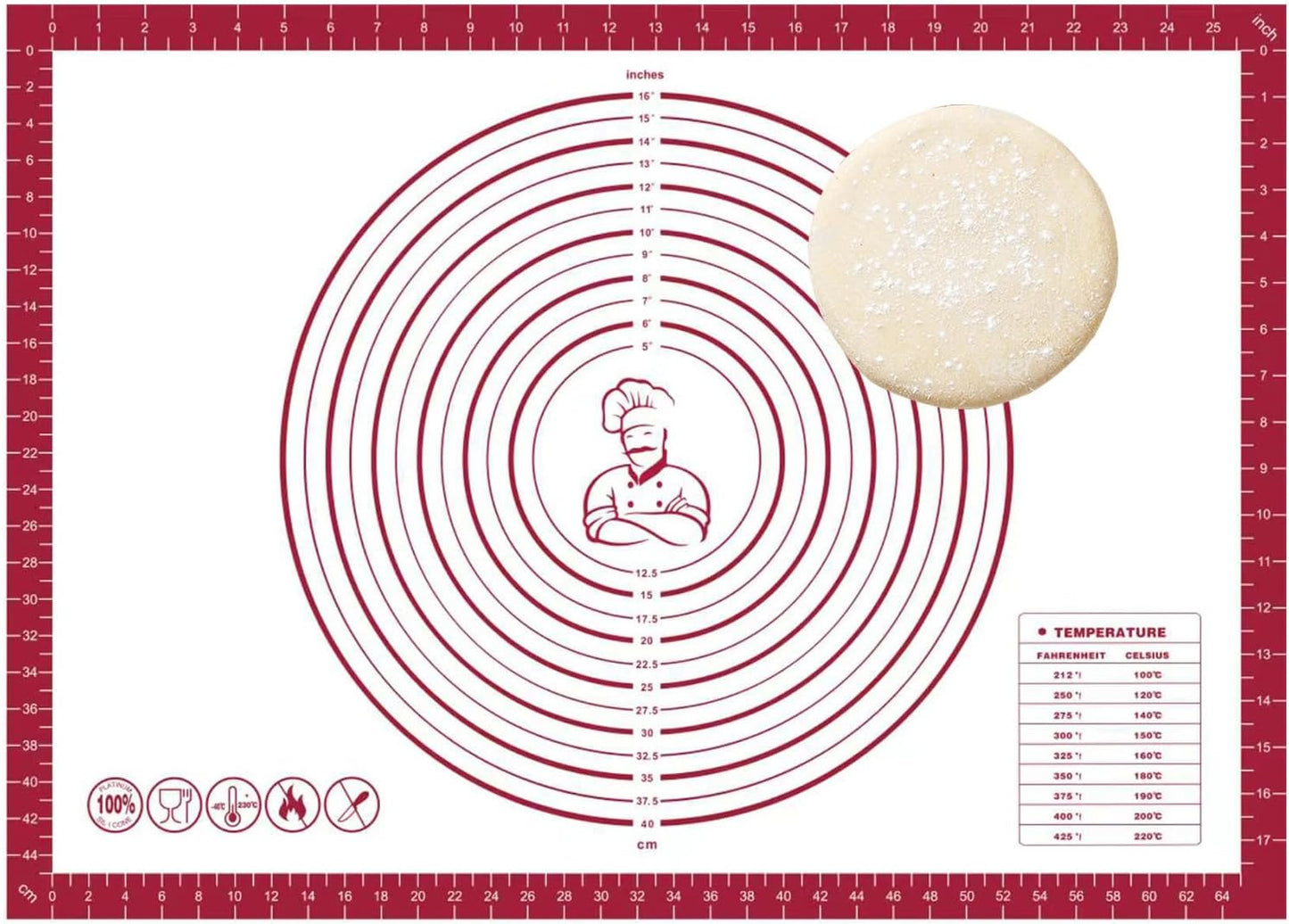 Dough Mat Silicone Baking Mats for Rolling Pastry Kneading Sheet Sourdough Bread Baking Supplies Red