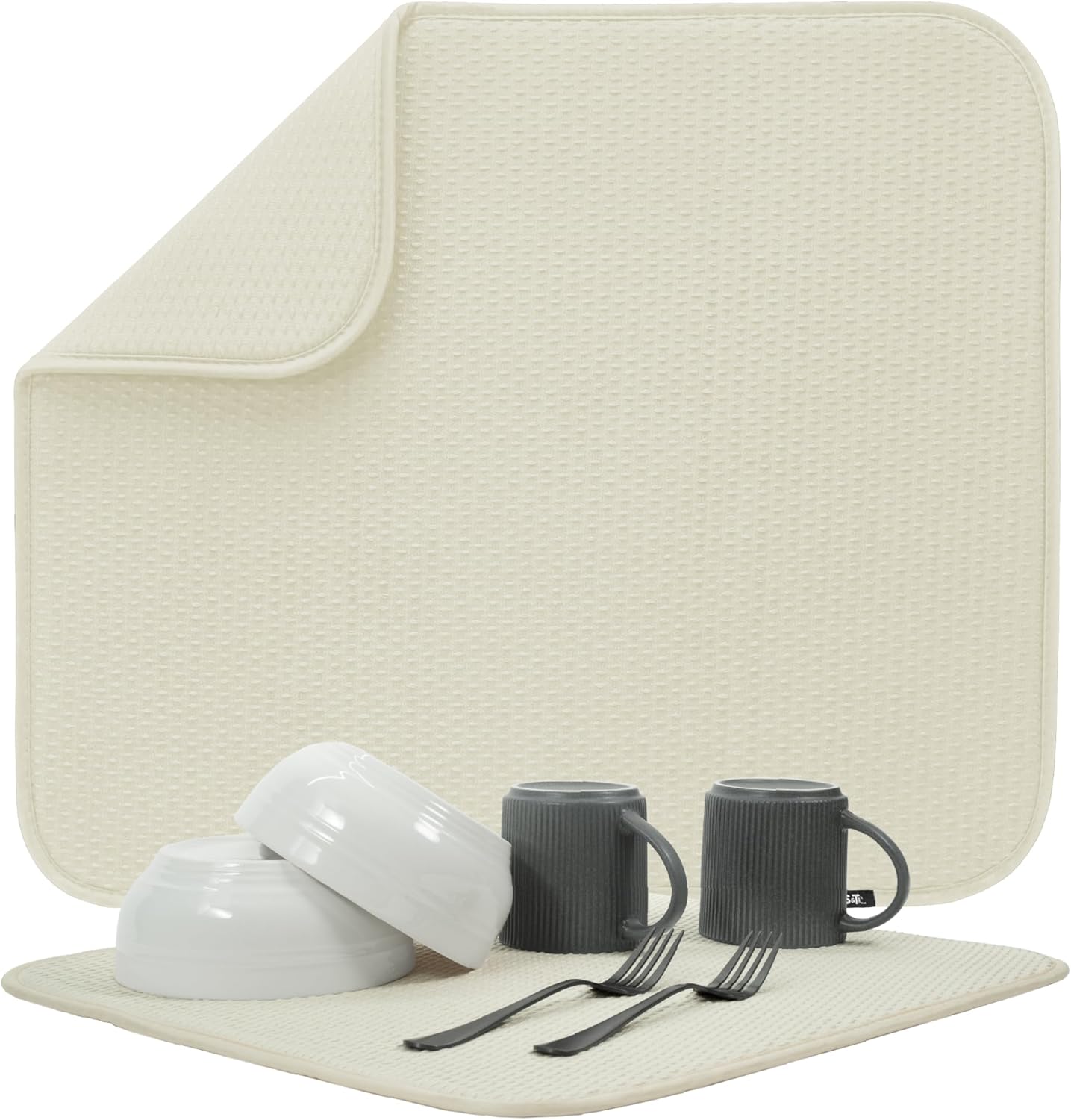 S&T INC. Dish Drying Mat, 16” x 18”, Absorbent Microfiber Kitchen Counter Mat, Drying Pad for Dishes, Utensils, Pots and Pans, Large, Diamond Texture, Cream