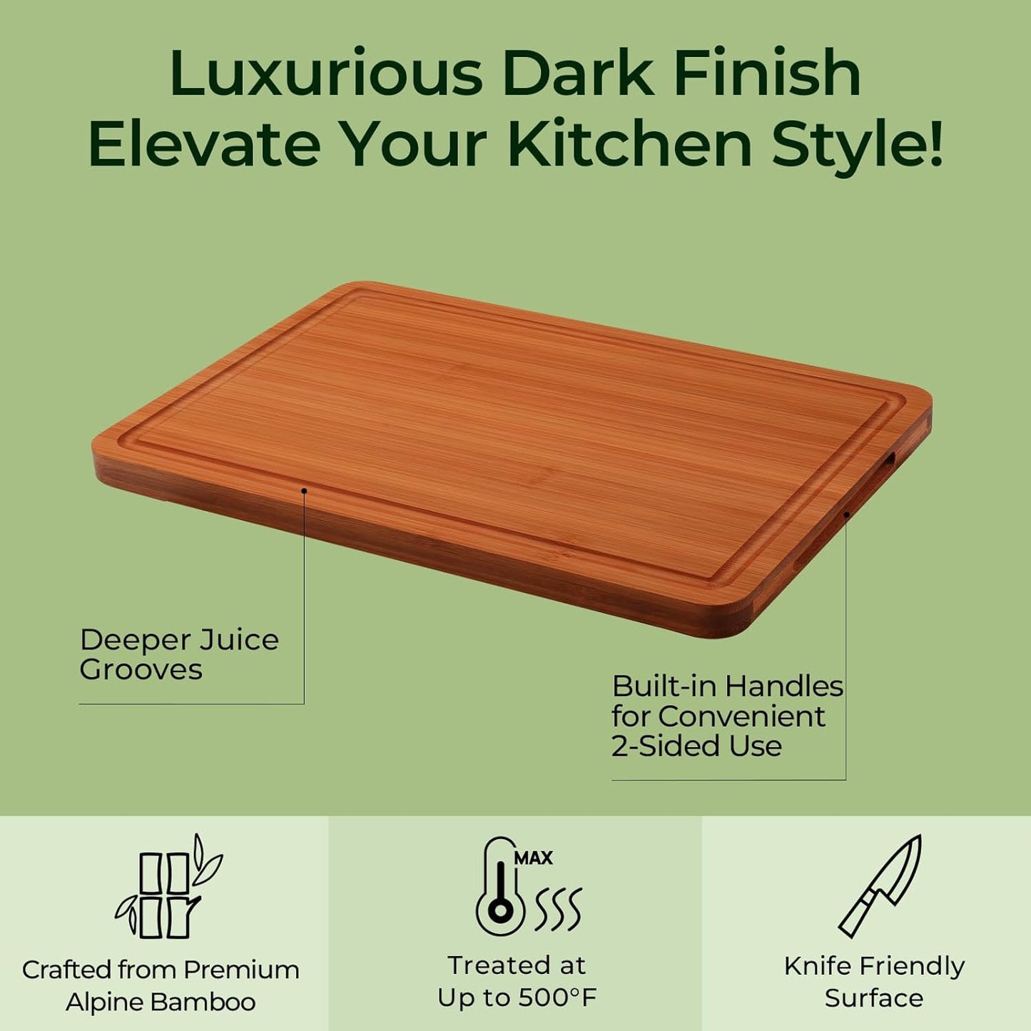 Extra Large Bamboo Cutting Board for Kitchen - 18 Inch Wood XL Cutting Boards with Juice Groove and Handles, Wooden Chopping Board for Meat, Cheese, Fruit & Vegetables (Pre Oiled, Brown)