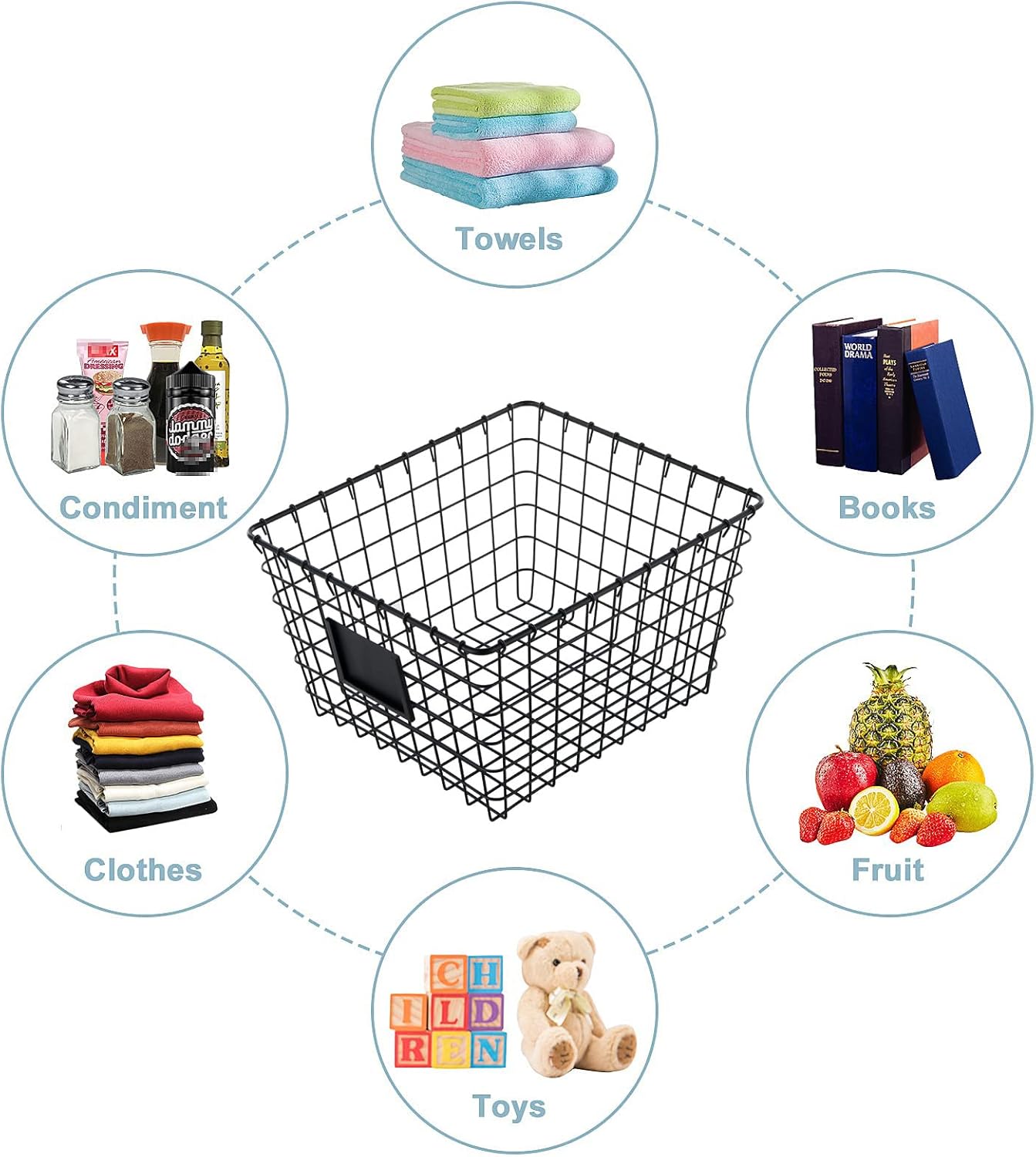 4 Pack【Extra-Large 2+2】 Wire Handmade Storage Basket for Organizing Household Goods,Pantry Organization,Bathroom countertop,Laundry,Wardrobe Storage Basket,Black