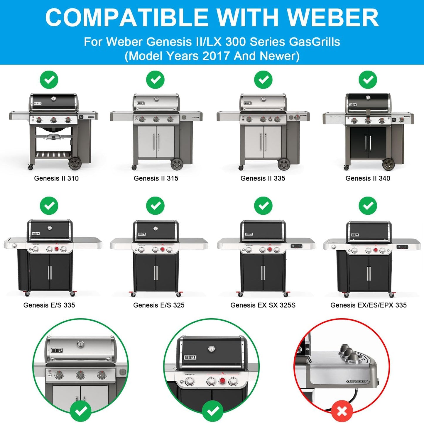 Full Size Griddle for Weber Genesis II Genesis II LX 300 Series, Flat Top Griddle Plate Part Replacement Parts for Weber Genesis II 310/315/325/335, Genesis II LX 340