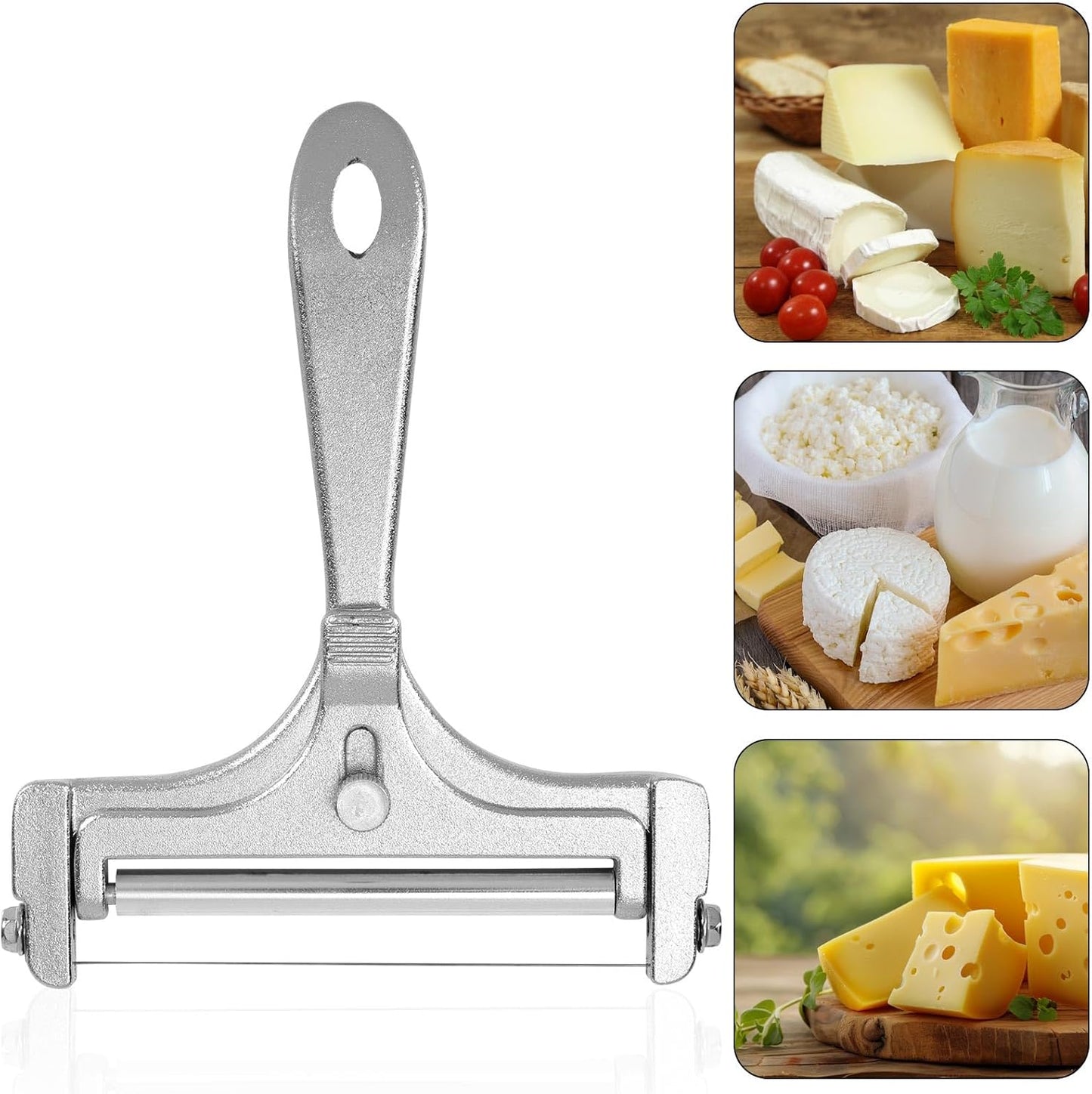 Cheese Cutter, Stainless Steel Cheese Slicer with 4pcs Extra Wires Adjustable Handheld Butter Block Cutter for Cheddar Gruyere Mozzarella Kitchen Slicing Tools