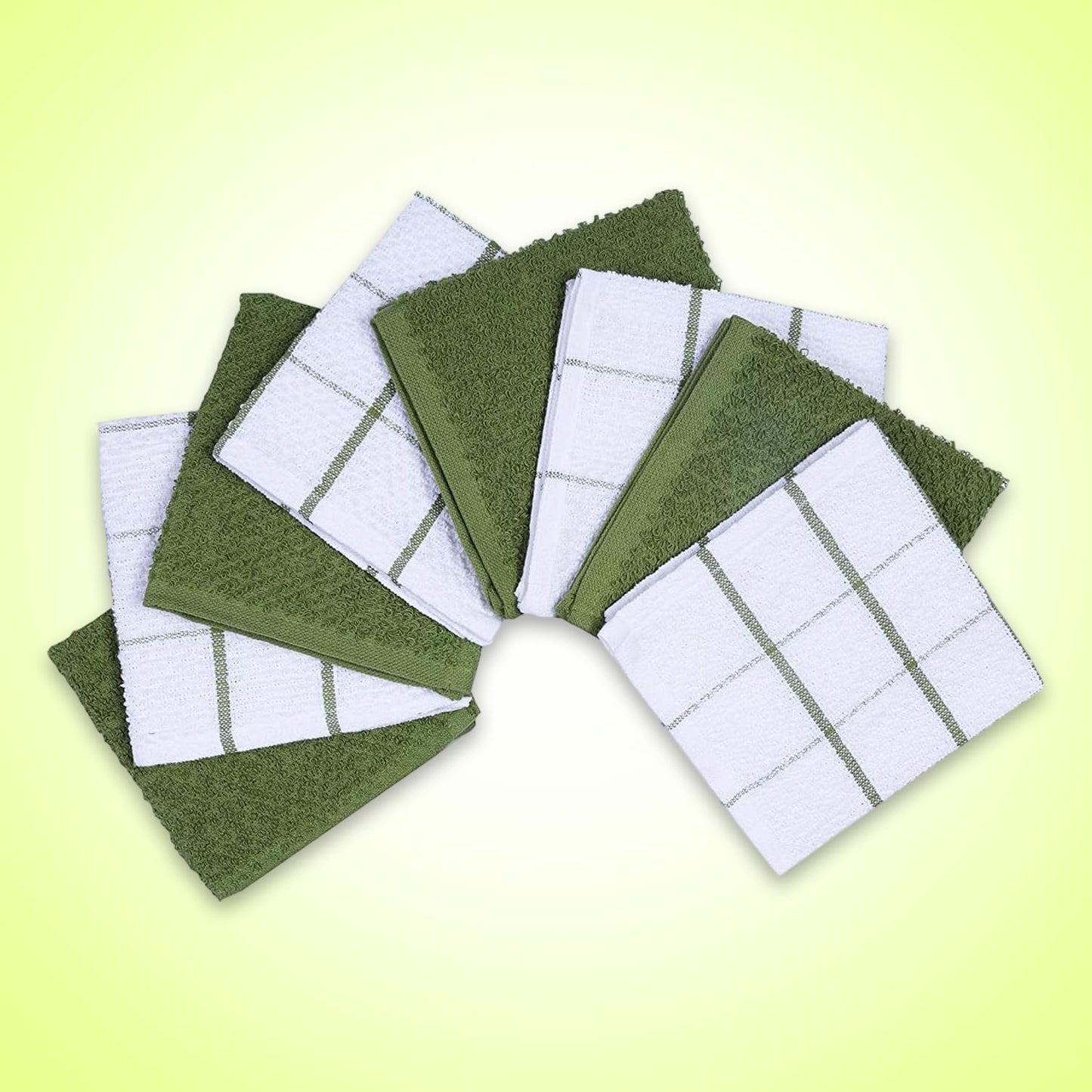 AMOUR INFINI Cotton Kitchen Dish Cloths Set of 8 – Highly Absorbent, Super Soft Premium Terry Cleaning Cloth (12"x12" Inch) Premium Dishcloths for Washing Dishes (Green)