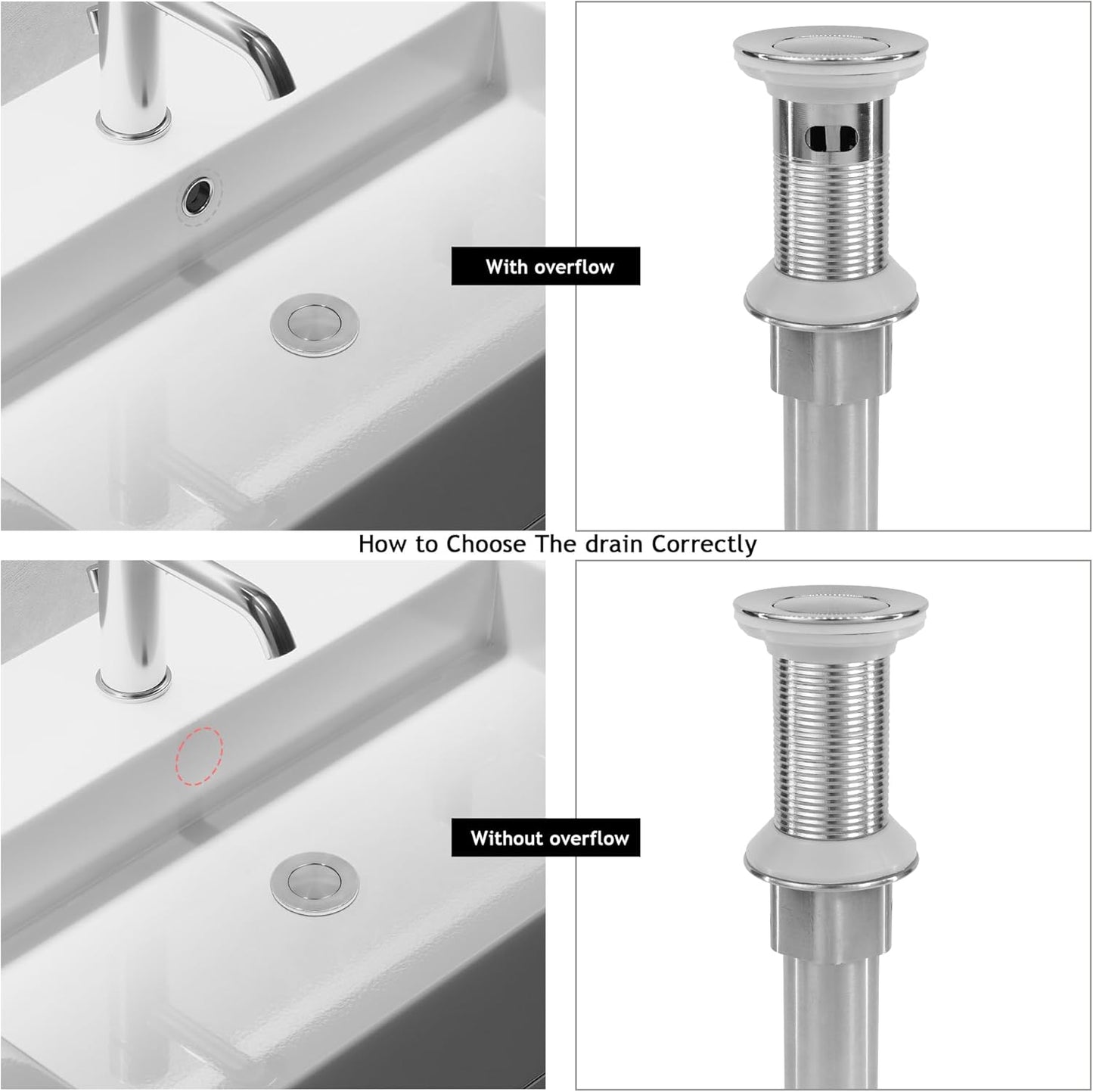 Bathroom Sink Drain,Drain Stopper Bathroom Sink Without Overflow,Small Cap Pop Up Drain Assembly with Detachable Strainer Basket,Built-in Anti-Clogging, Stainless Steel Nut Brushed Nickel