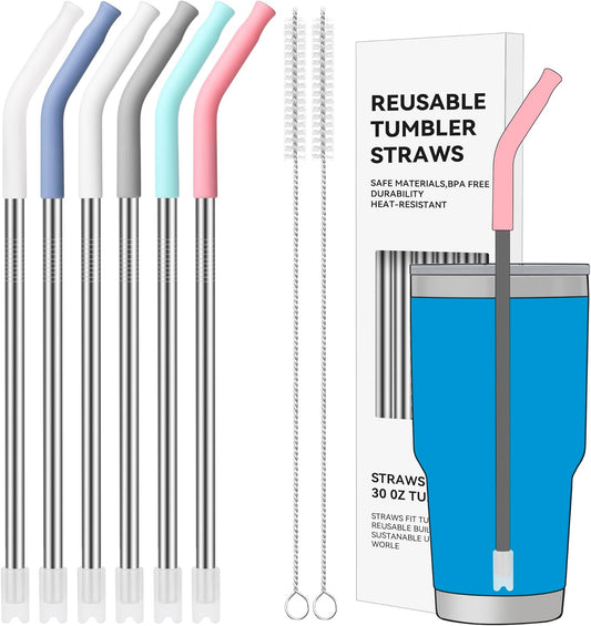 30 oz Straight Metal Straws with Silicone Tip for 30 oz Tumbler, 6 Pcs Stainless Steel Reusable Drinking Metal Straw for YETI, STANLEY, US Acrylio, BJPKPK, Simple Modern and so on