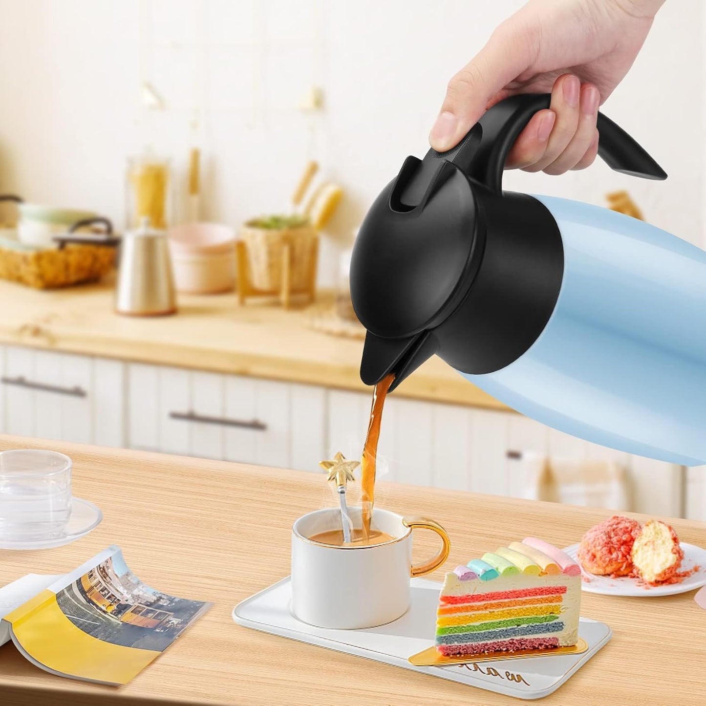 70oz Coffee Carafe Airpot Insulated Coffee Urn Stainless Steel Vacuum Thermal Pot Flask for Coffee, Hot Water, Tea, Hot Beverage Keep 12 Hours Hot, 24 Hours Cold, Blue