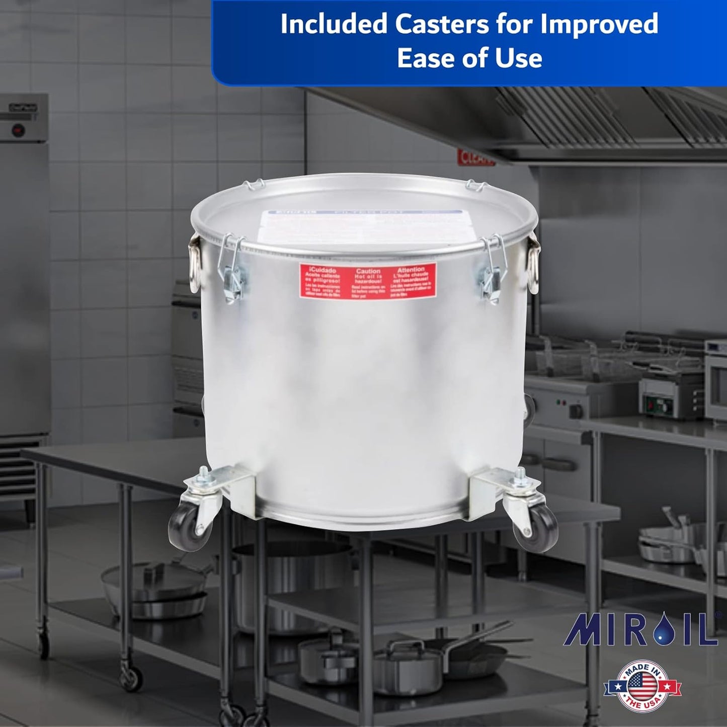 MirOil 5 Gallon Oil Disposal Caddy with Caster Wheels, USA Made Deep Fryer Grease Bucket Pot with Lid Lock &Lock Clips, 35lb Frying Oil Disposal Storage Container, Filtering Hot Cooking Grease - #40LC