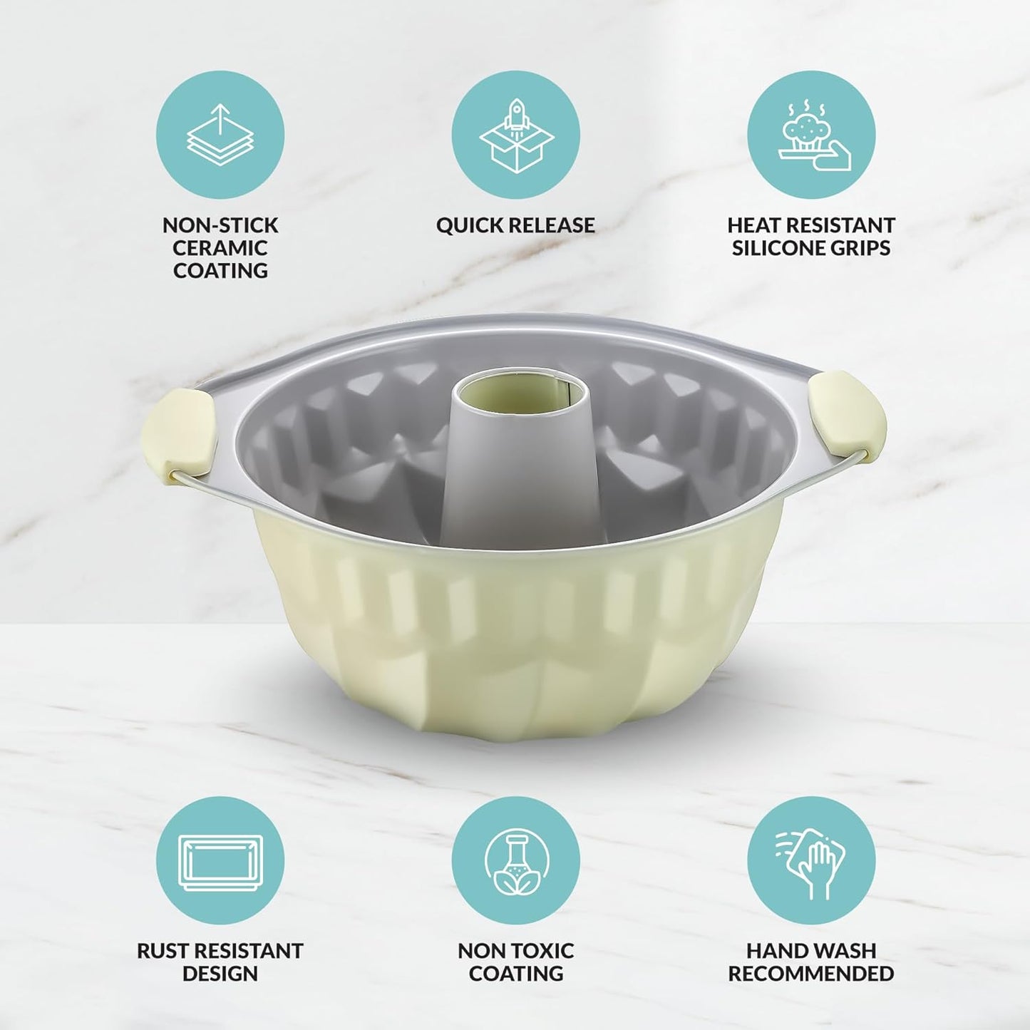 Boxiki Kitchen Premium Non-Stick Fluted Cake Pan - Ceramic Bakeware for Perfect Pound Cakes, Chocoflan & More - Durable & Easy Release