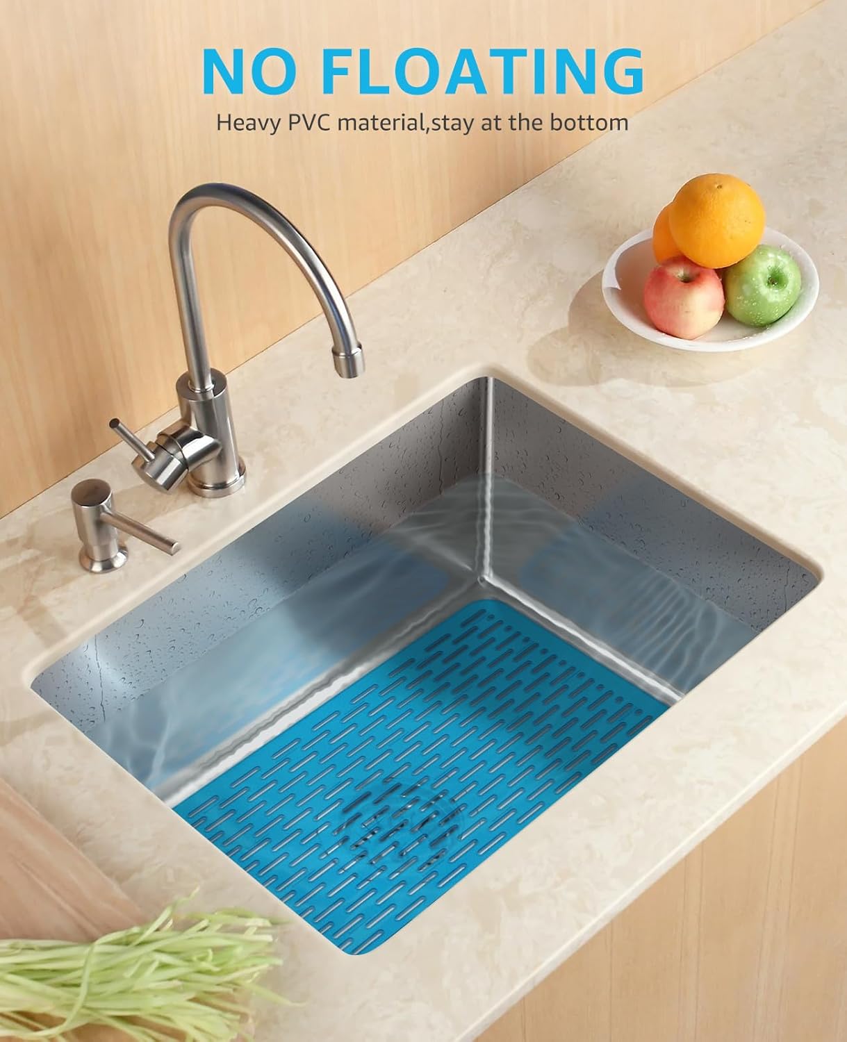 Bligli Mesh Sink Mat, 15.7 x 11.8inch Sink Prtector Mats for Kitchen Sinks, PVC Eco-Friendly Sink Protectors for Bottom of Sink, Fast Draining, Easy Cleaning, Clear Blue