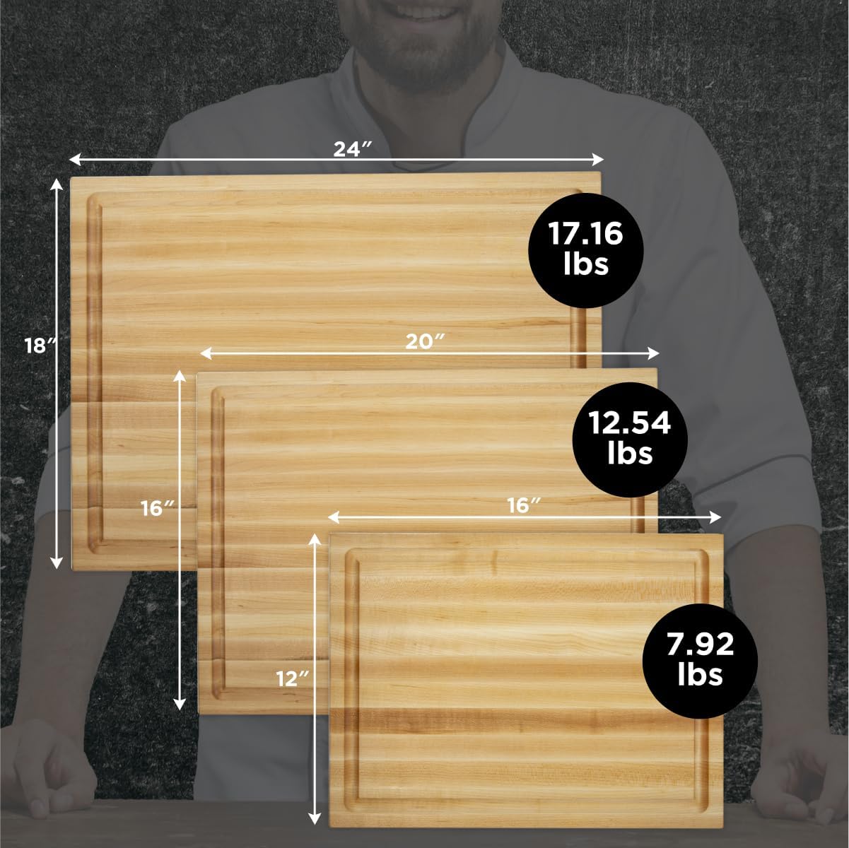 Extra Large XL Cutting Board from North American Maple - Heavy Reversible Butcher Block with Juice Groove for Cutting Meat and Juicy Veggies Easily - Maple Chopping Board - 24x18x1.5 inches