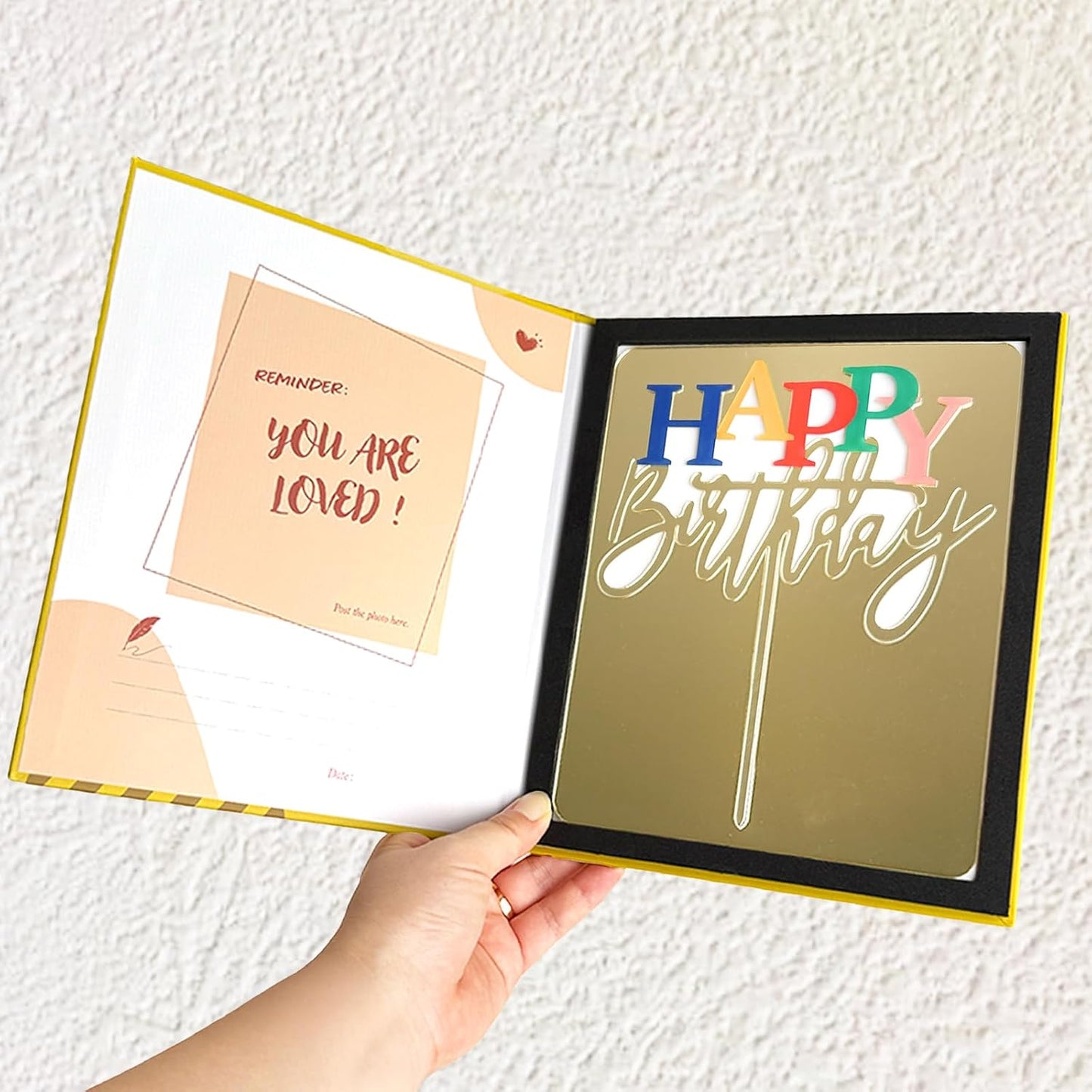 Acrylic Gold Happy Birthday Cake Topper, 7.5" x 6" Rainbow Birthday Cake Decoration (Gold)