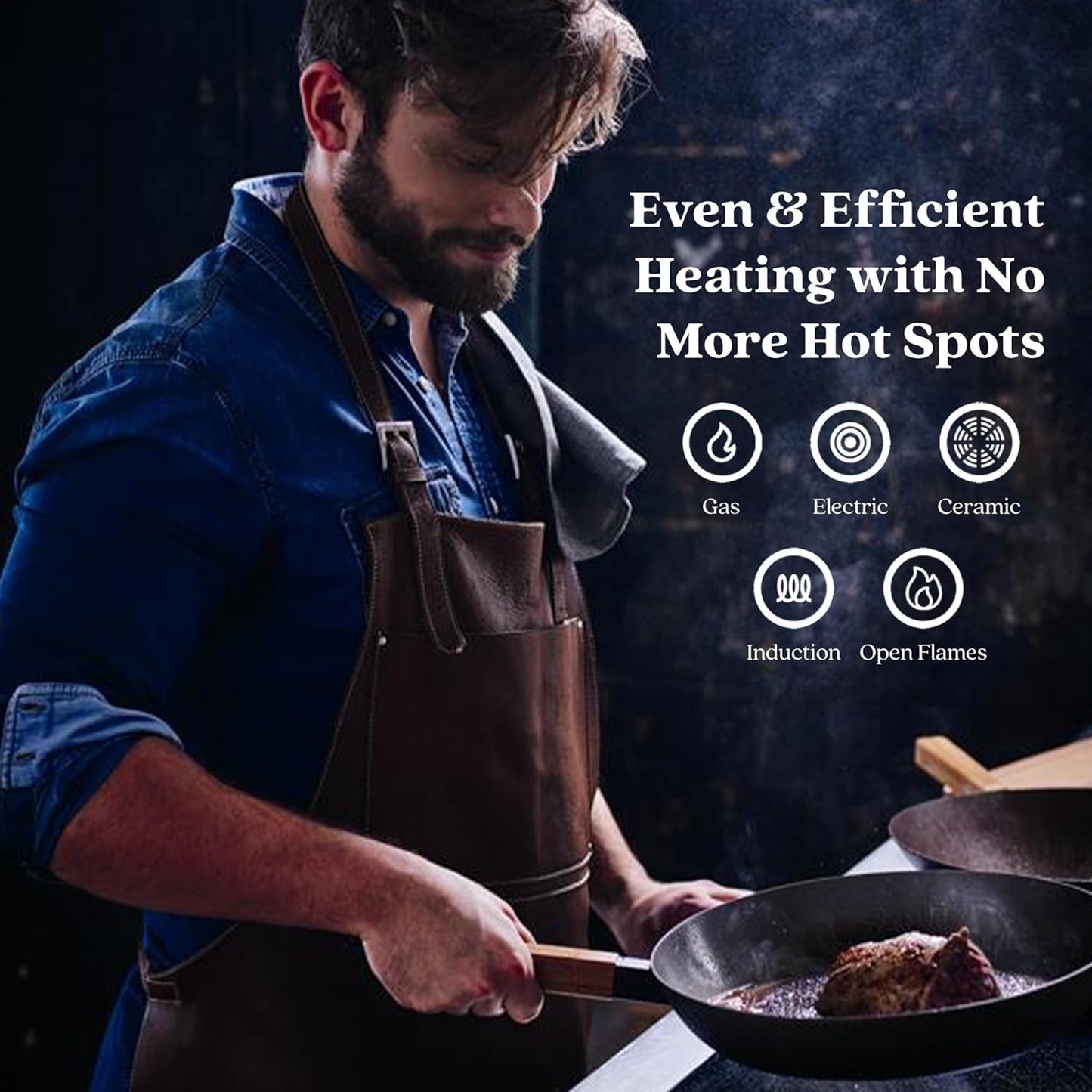 Alva Forest 11" Carbon Steel Frying Pan Pre-Seasoned, Lightweight Chef-Grade Skillet with Stay-Cool Acacia Handle, Natural Nonstick, Induction & All-Stove Compatible – Professional Restaurant Quality