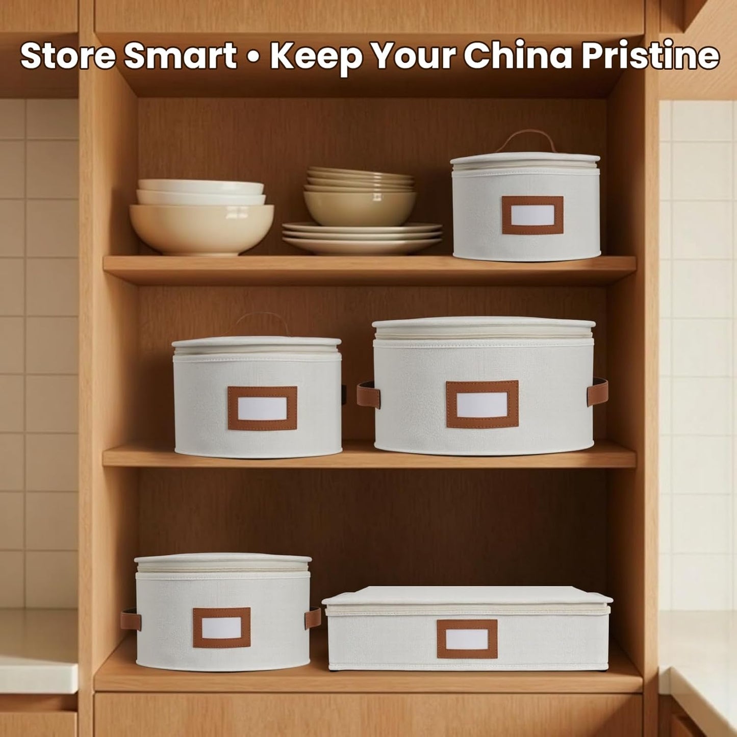 HOMELUX THEORY Dessert Plate Storage Box, 2pc Ivory Hard Shell China Storage Containers 24 Felt Pads, Kitchen Storage Bins With Lids, Heavy Duty Moving Box for Dishes, Dinner Plate, & Dinnerware