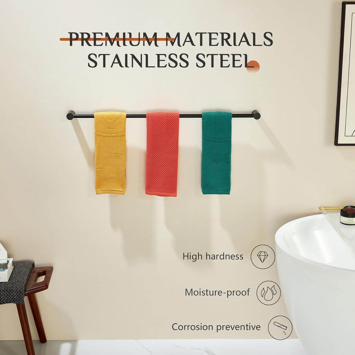 KOKOSIRI Towel Holder Black for Bathroom and Lavatory 36-Inch Towel Bar Single Bath Rack Wall Mounted Stainless Steel Bathroom Hardware, B4007BK-L36