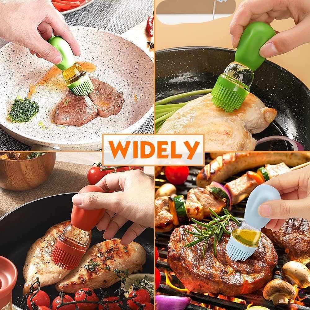 Oil Dispenser Bottle with Silicone Brush, 3 Pack 180ML 2 in 1 Silicone Dropper Measuring Oil Dispenser Bottle for Kitchen Cooking, Frying, Baking, BBQ Pancake, Air Fryer, Marinating