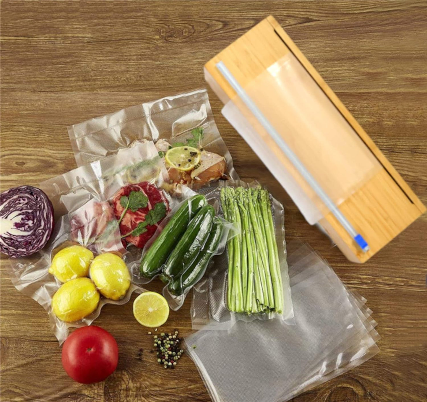 Extra Large Vacuum Sealer Bag Roll Dispenser with Slide Cutter - Reusable, Extra Large Bamboo Plastic Wrap Dispenser for Most 12" Rolls